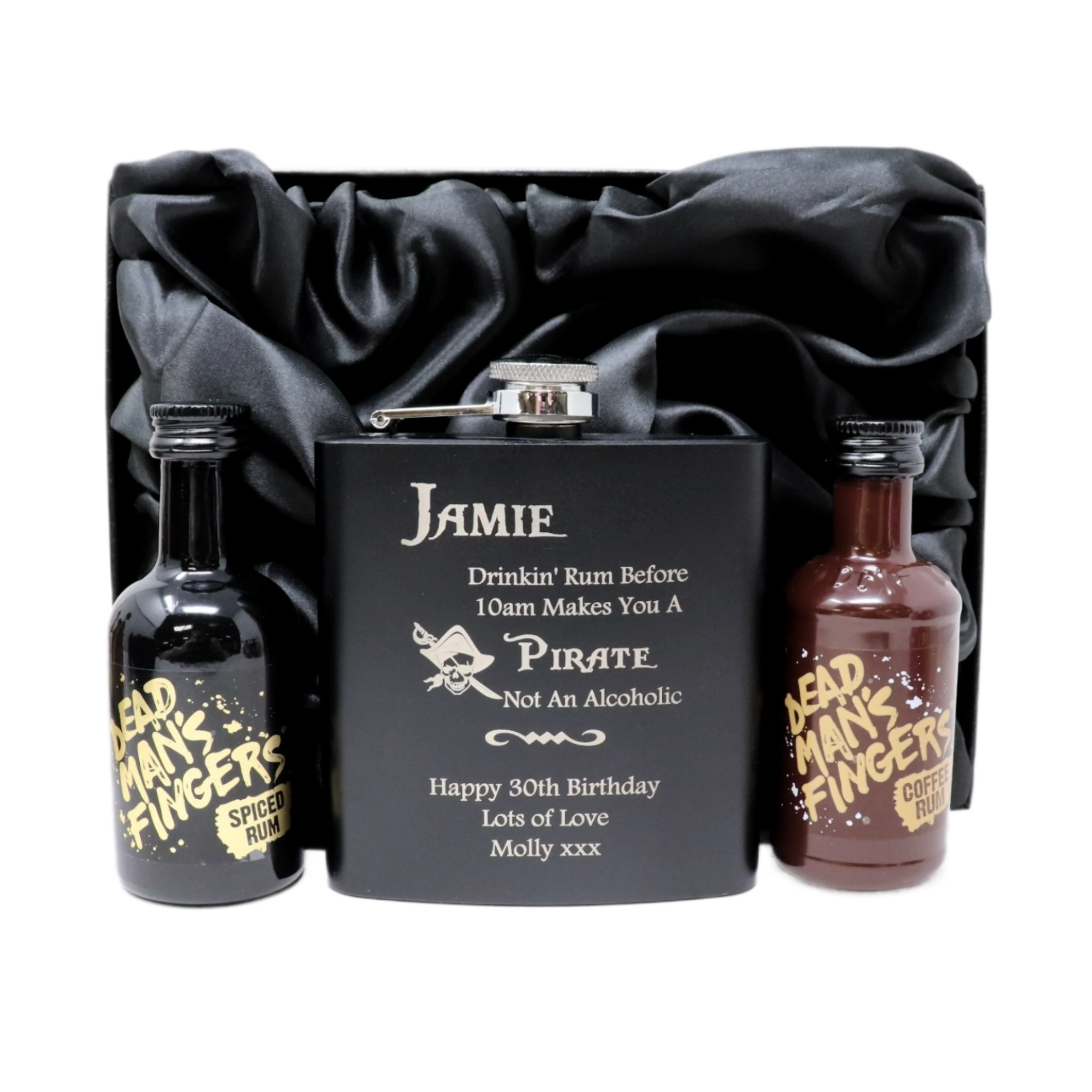 Personalised Black Hip Flask & Miniature Alcohol - Pirate Rum Design - Image 17