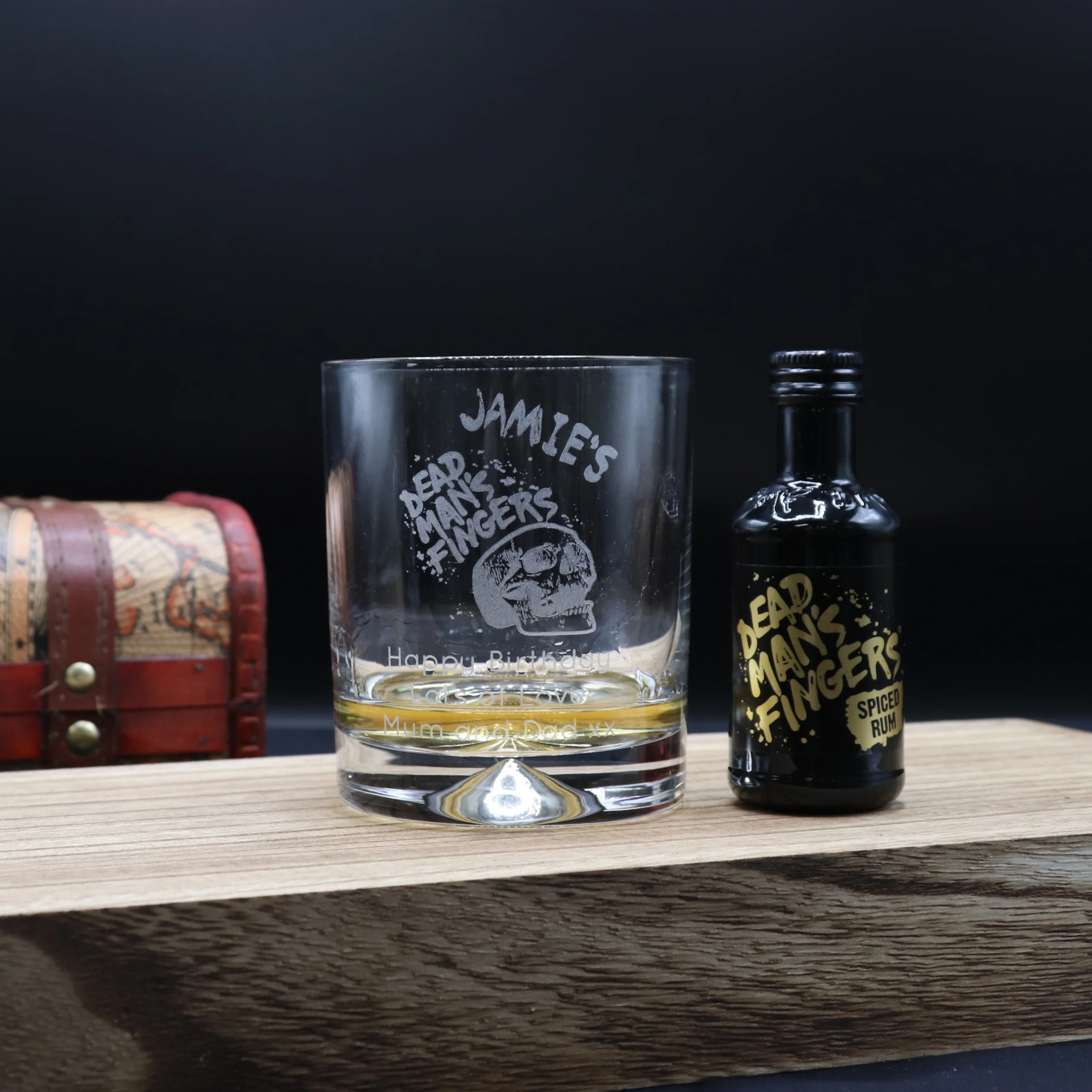 Personalised Dead Man's Fingers Rum Glass Tumbler & Miniature Rum Gift Set
