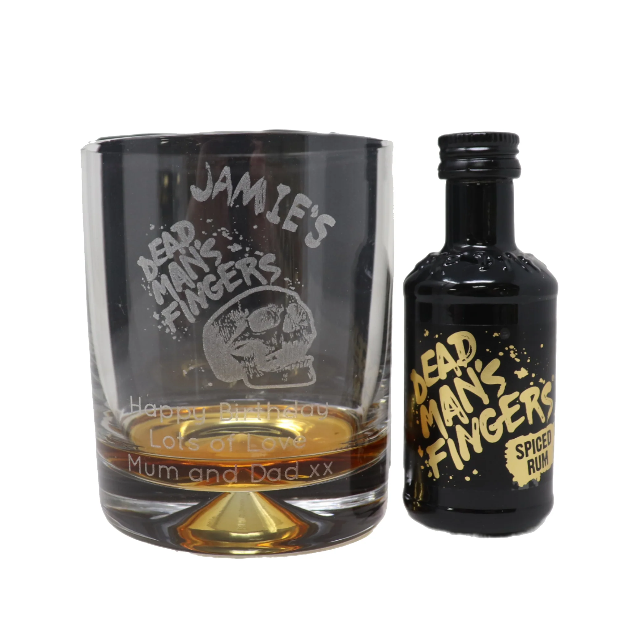 Personalised Dead Man's Fingers Rum Glass Tumbler & Miniature Rum Gift Set - Image 2