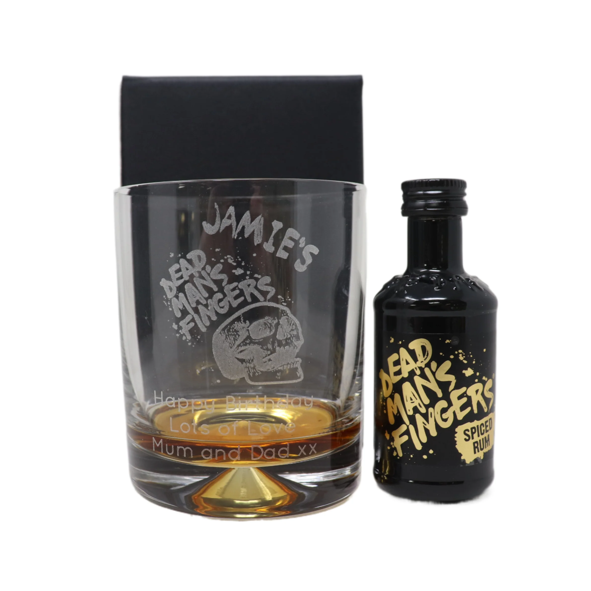 Personalised Dead Man's Fingers Rum Glass Tumbler & Miniature Rum Gift Set - Image 3