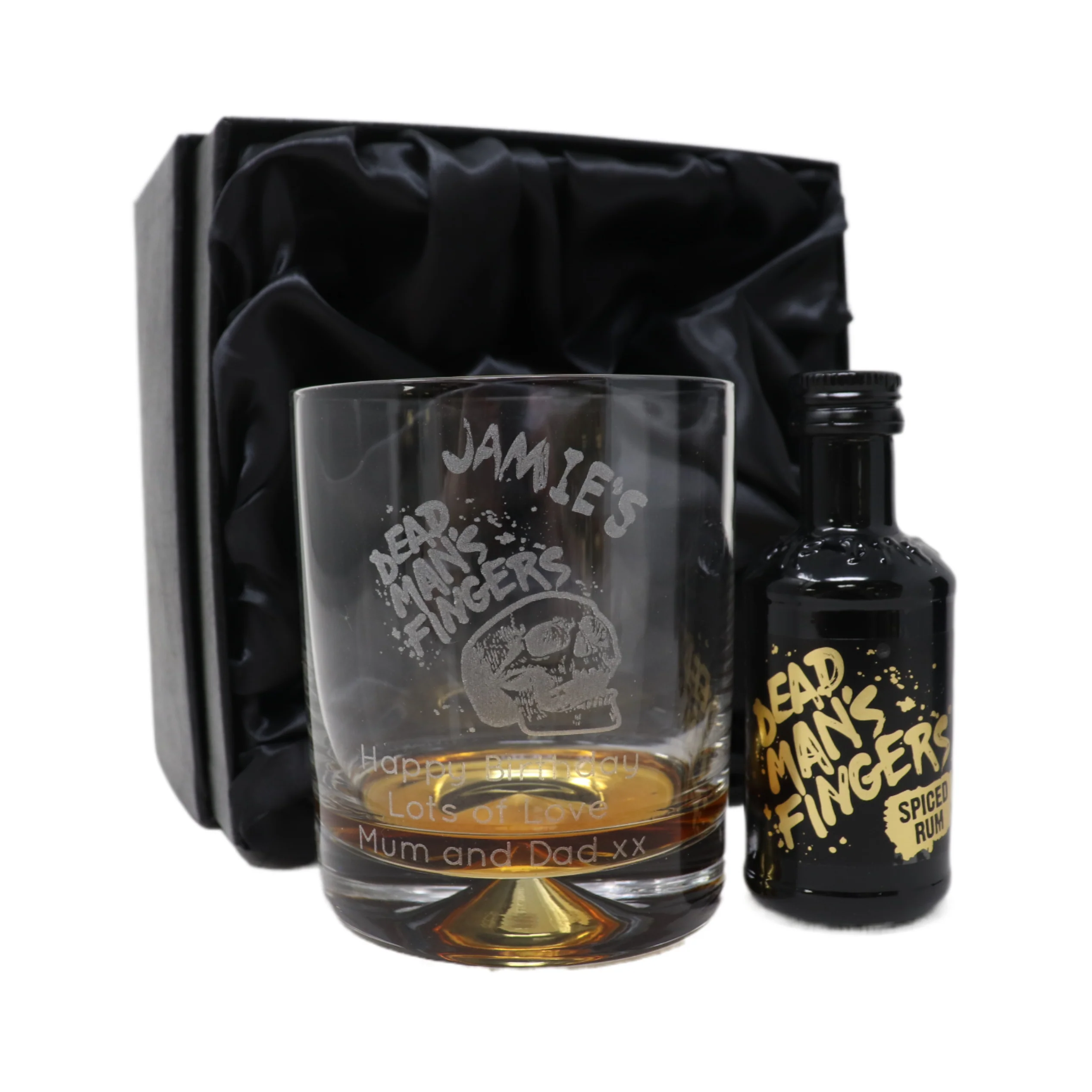 Personalised Dead Man's Fingers Rum Glass Tumbler & Miniature Rum Gift Set - Image 4