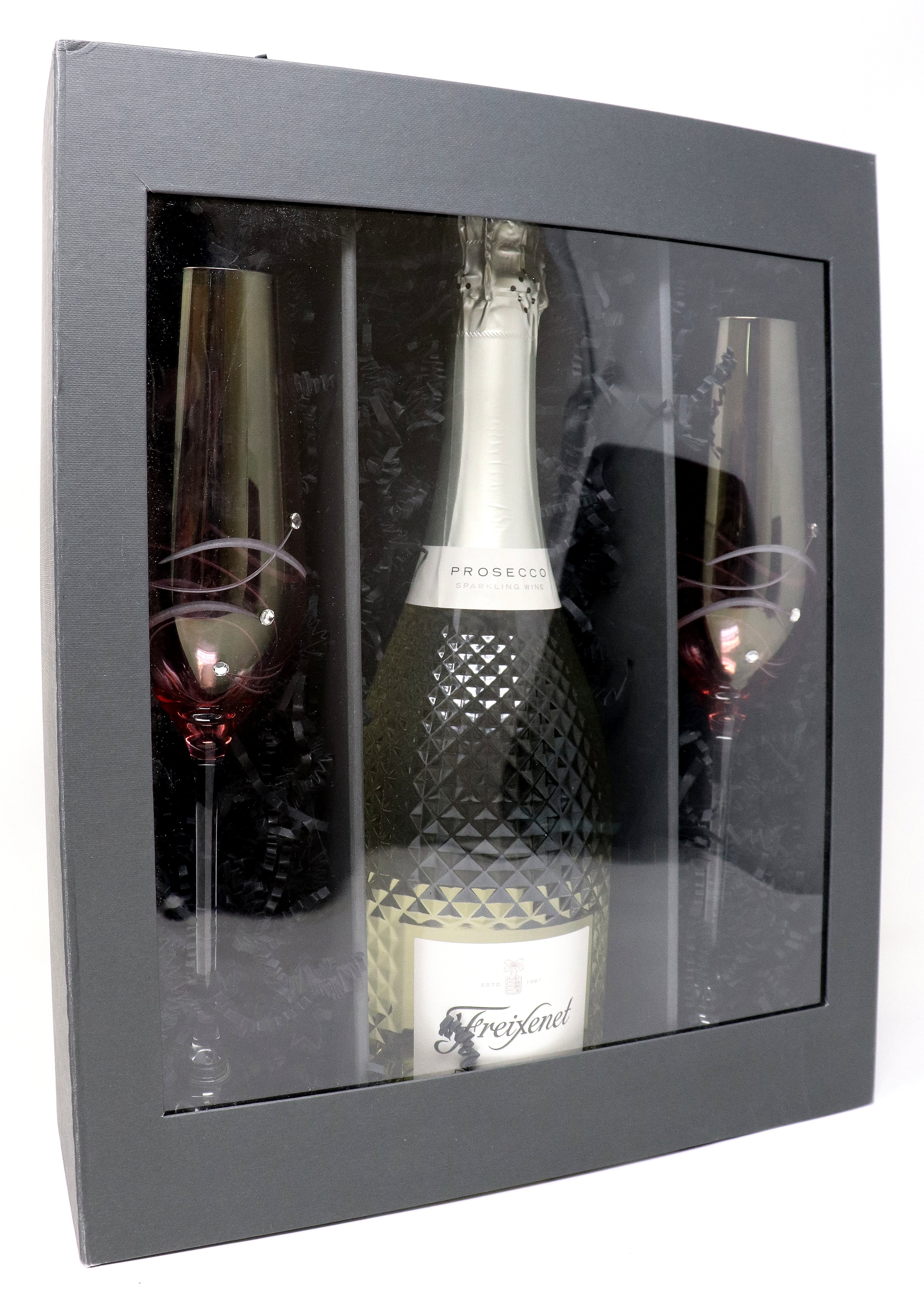 Pair of Personalised Pink Diamante Flutes & Freixenet Prosecco - Image 3