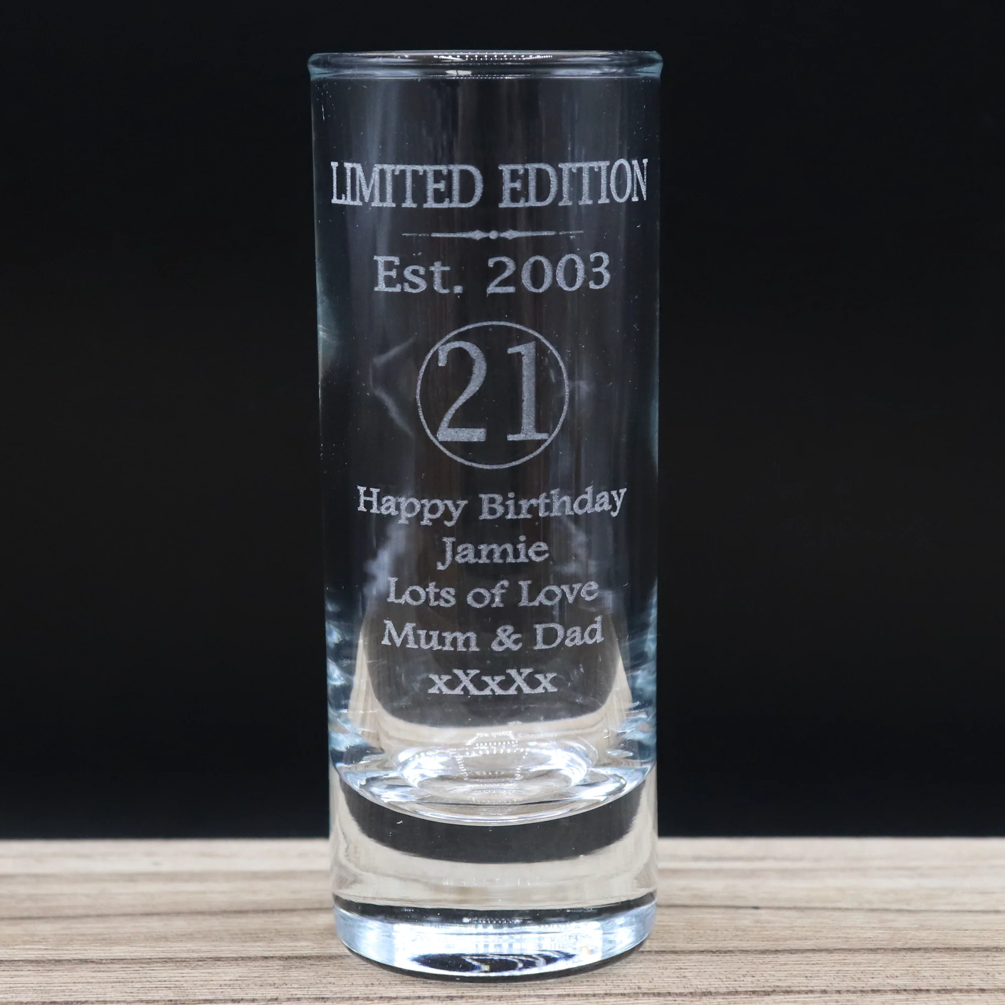 Personalised 21st Birthday Est 2003 Limited Edition Shot Glass & Heart Photo Miniature Alcohol Bottle - Image 3