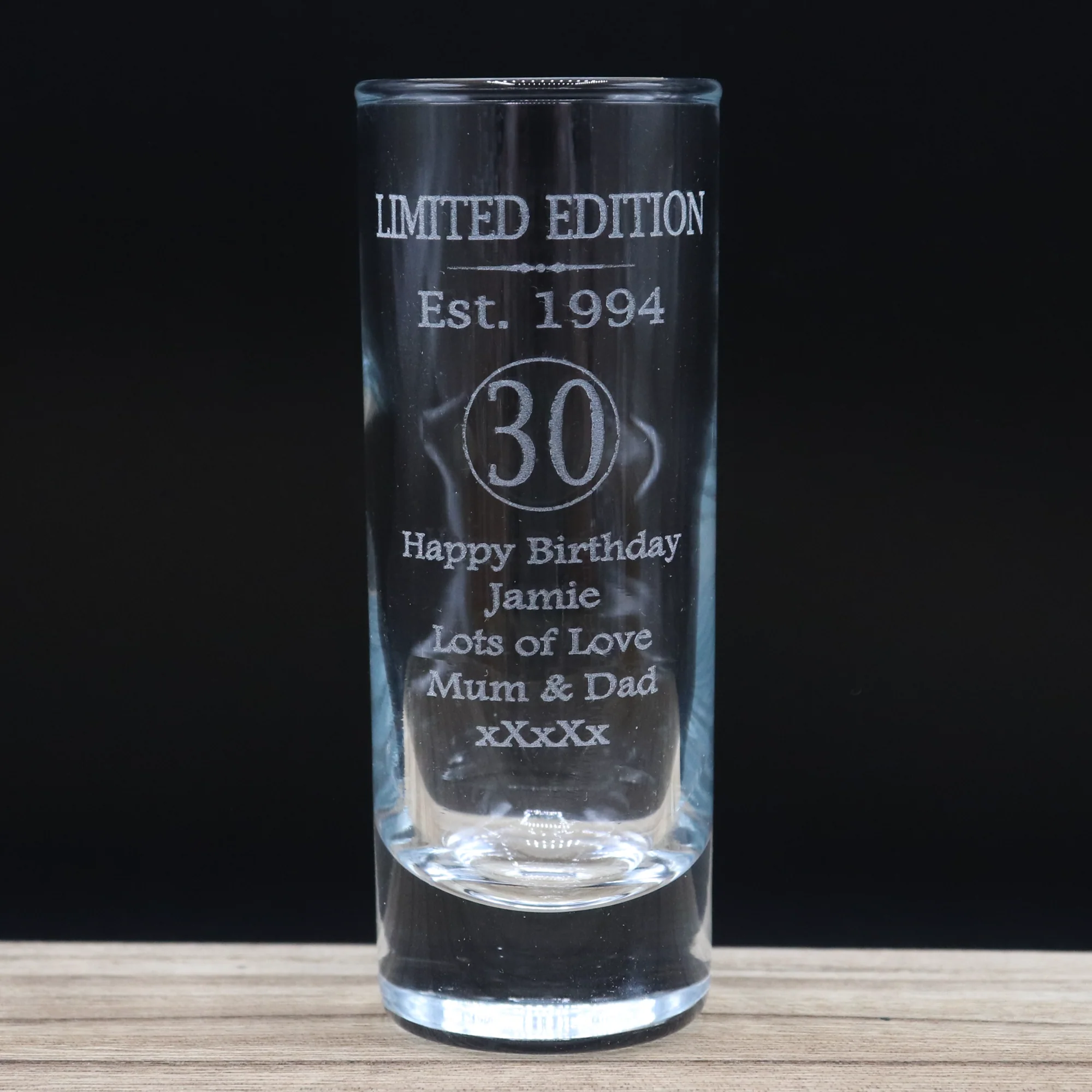 Personalised 30th Birthday Est 1994 Limited Edition Shot Glass & Heart Photo Miniature Alcohol Bottle - Image 4