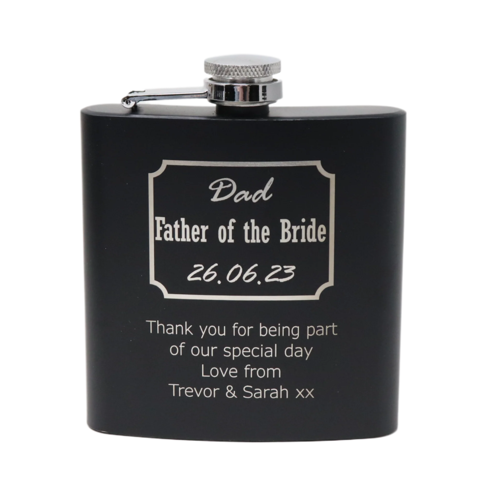 Personalised Black Hip Flask - Best Man Wedding Design