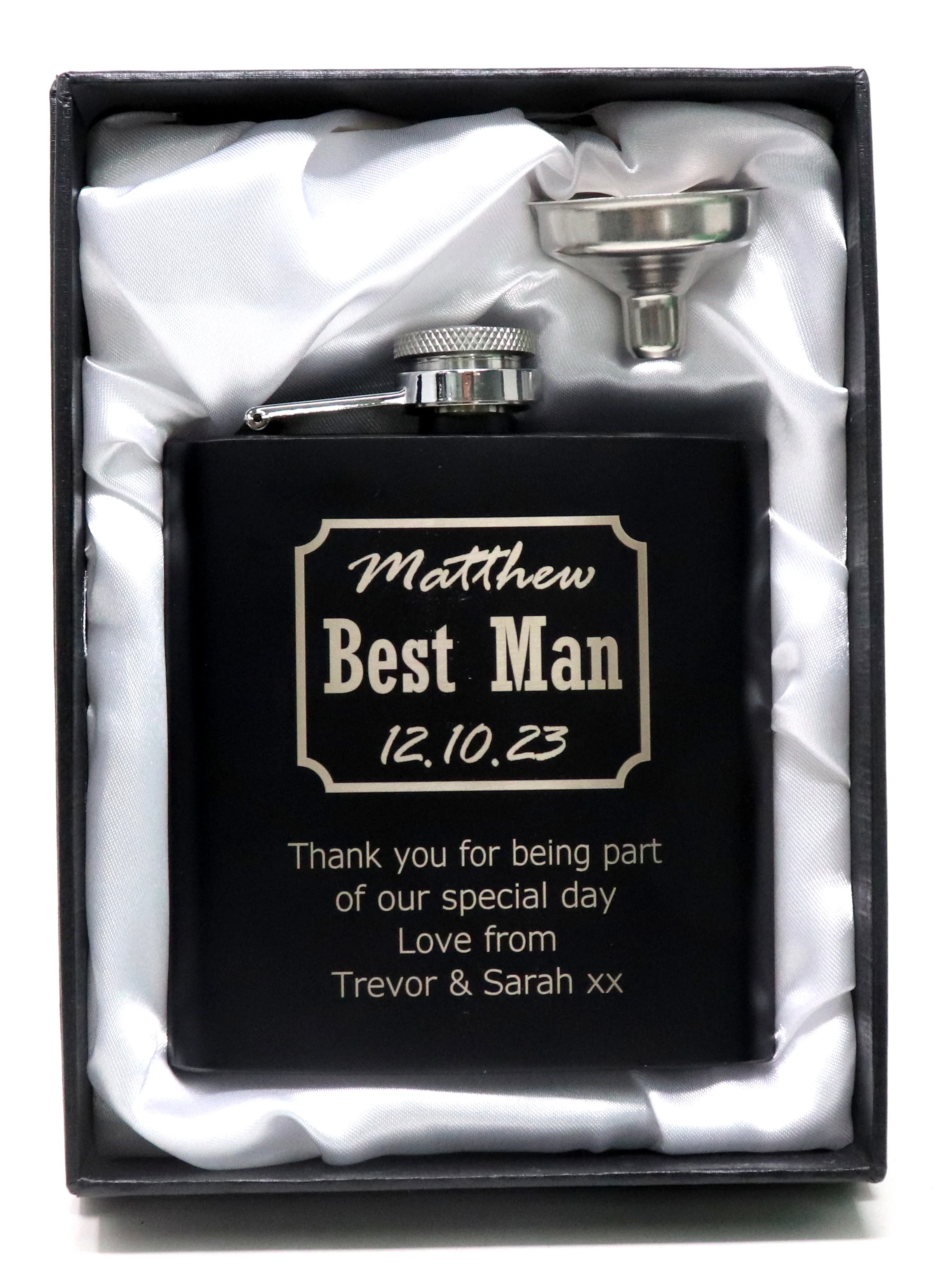 Personalised Black Hip Flask - Best Man Wedding Design - Image 2