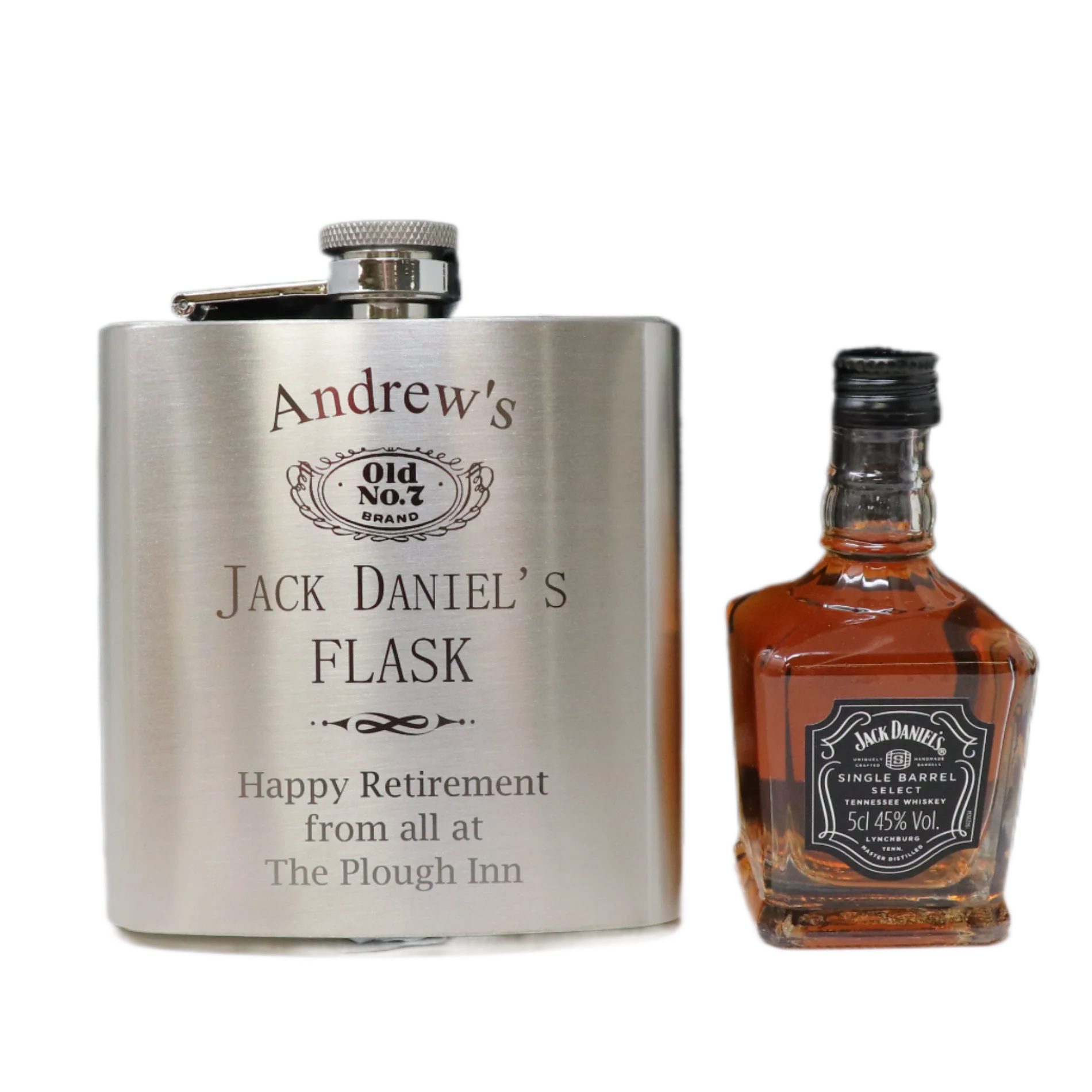 Personalised Silver Hip Flask & Miniature Alcohol - Jack Daniels Design - Image 10