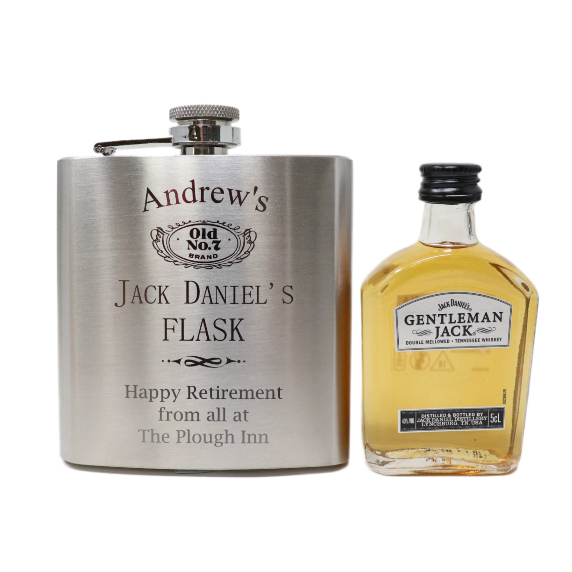 Personalised Silver Hip Flask & Miniature Alcohol - Jack Daniels Design - Image 12