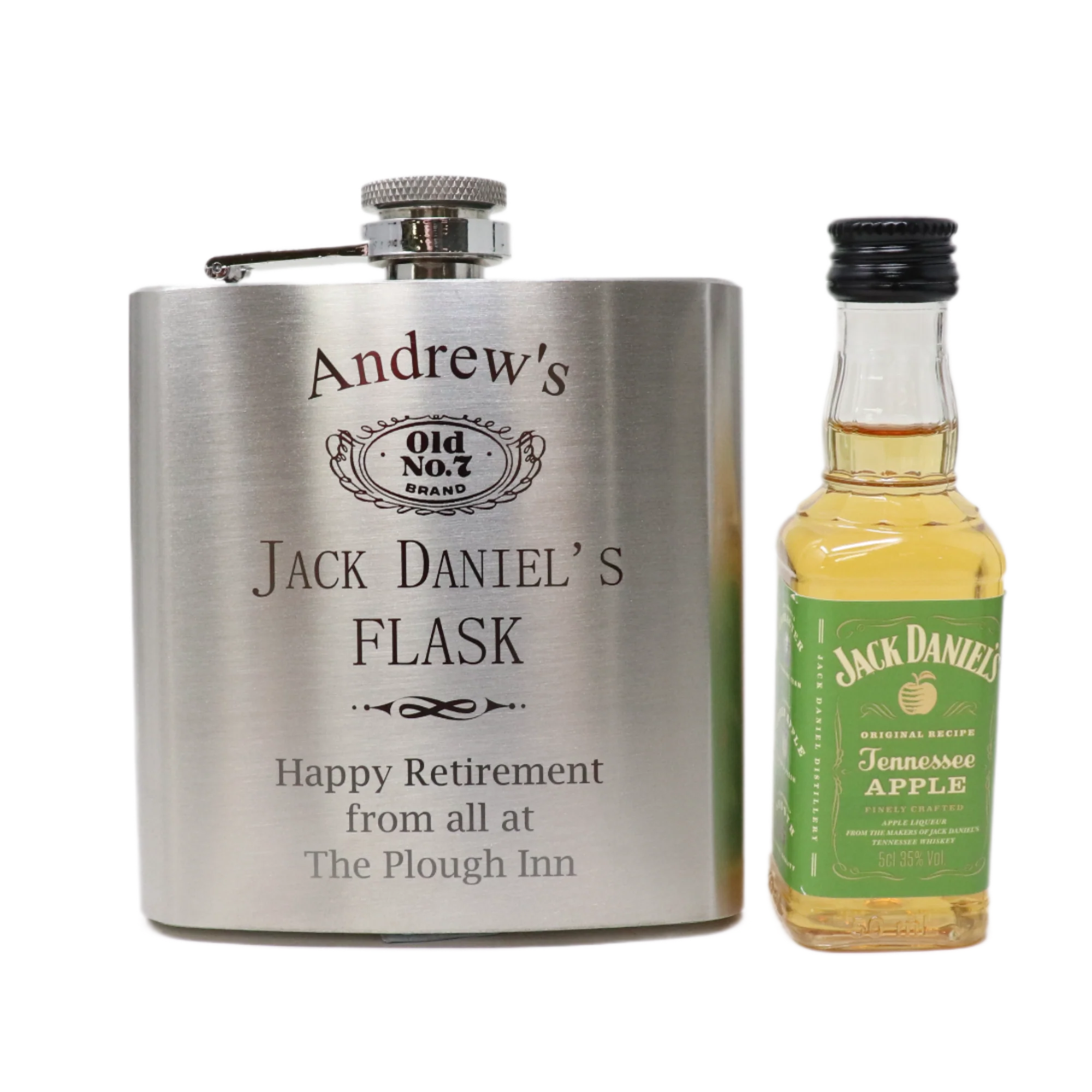 Personalised Silver Hip Flask & Miniature Alcohol - Jack Daniels Design - Image 14