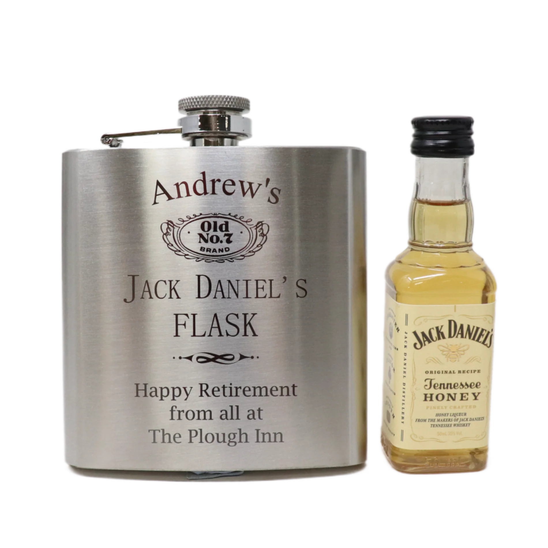 Personalised Silver Hip Flask & Miniature Alcohol - Jack Daniels Design - Image 5