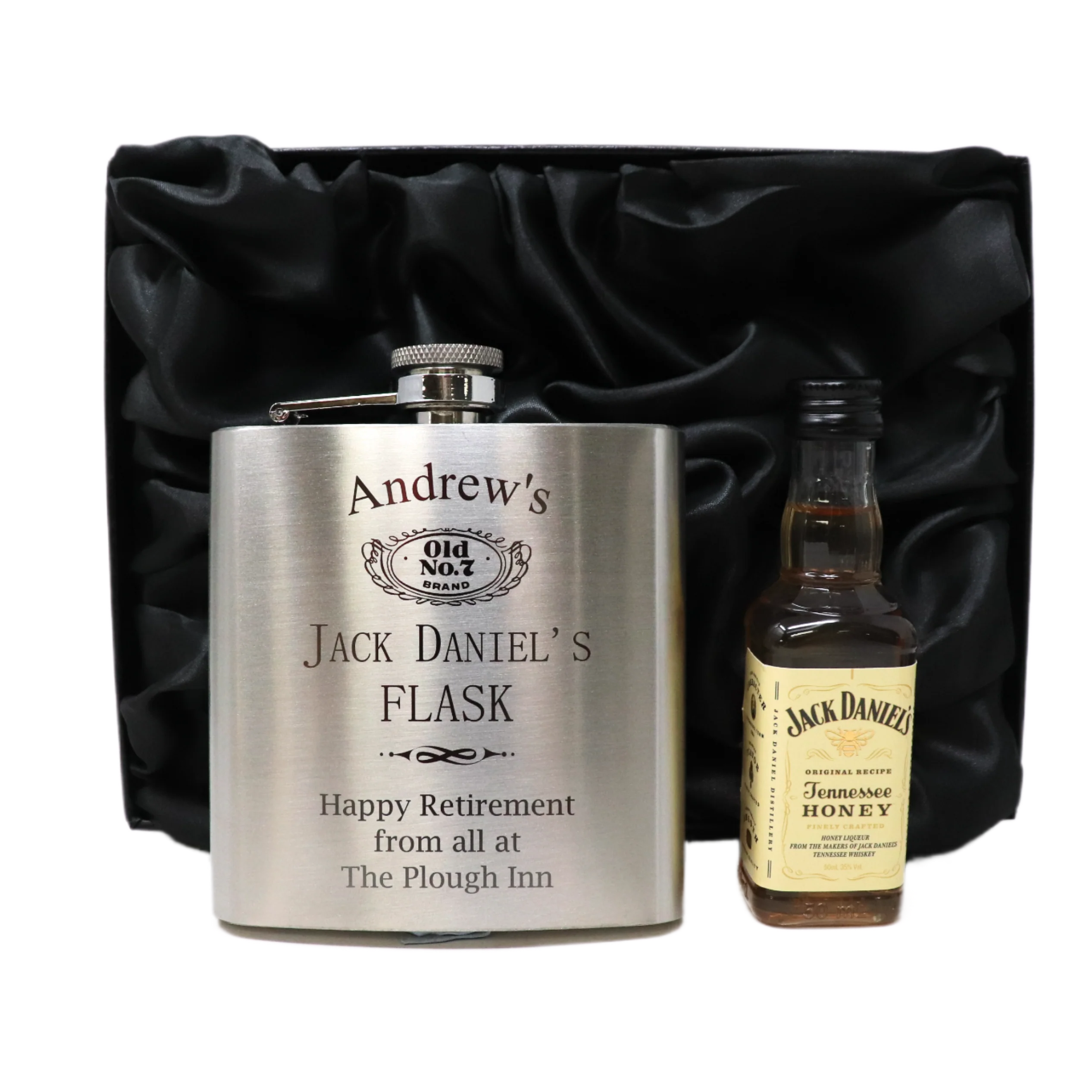 Personalised Silver Hip Flask & Miniature Alcohol - Jack Daniels Design - Image 6