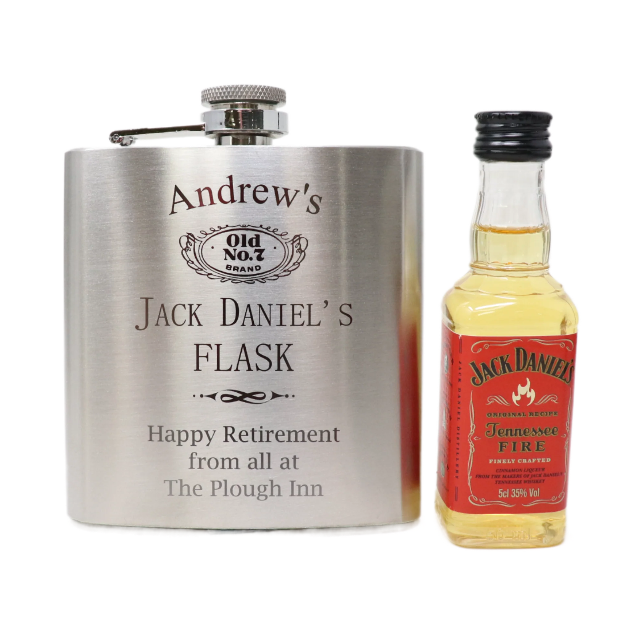 Personalised Silver Hip Flask & Miniature Alcohol - Jack Daniels Design - Image 8
