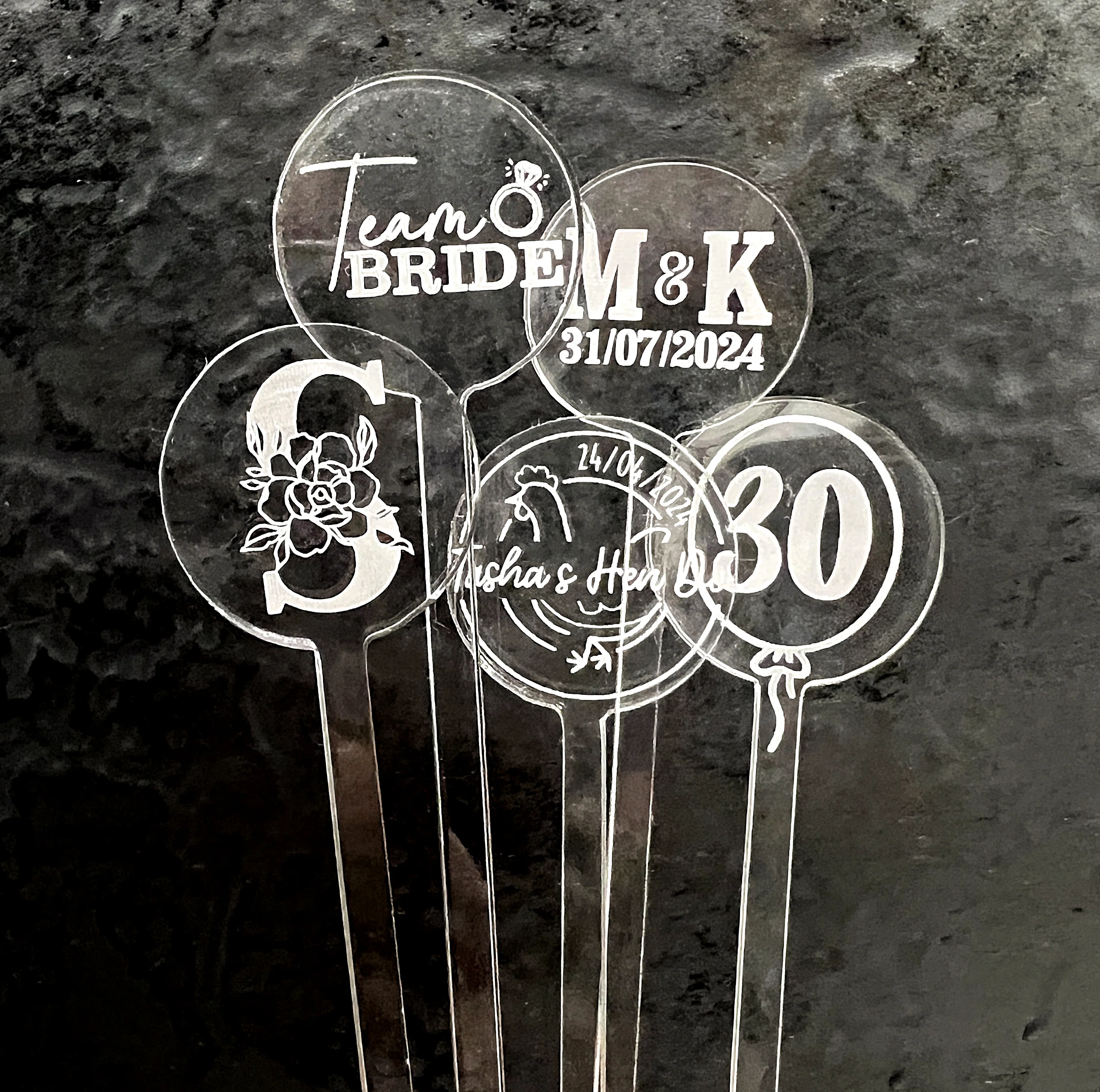 Personalised Acrylic Stirrers - Wedding Initial Design - Image 2