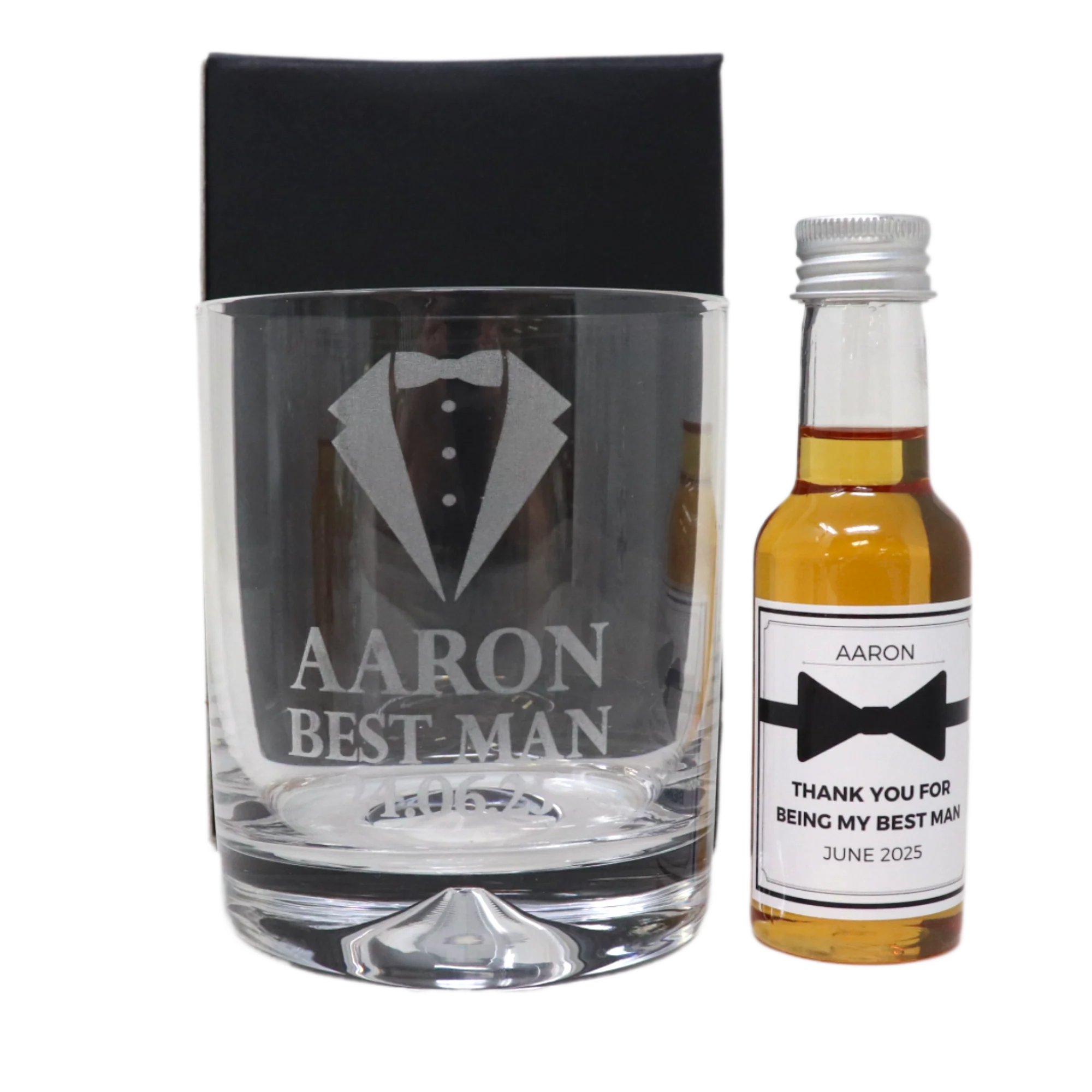 Personalised Best Man Wedding Glass Tumbler & Bow Tie Miniature Alcohol Gift Set - Image 3
