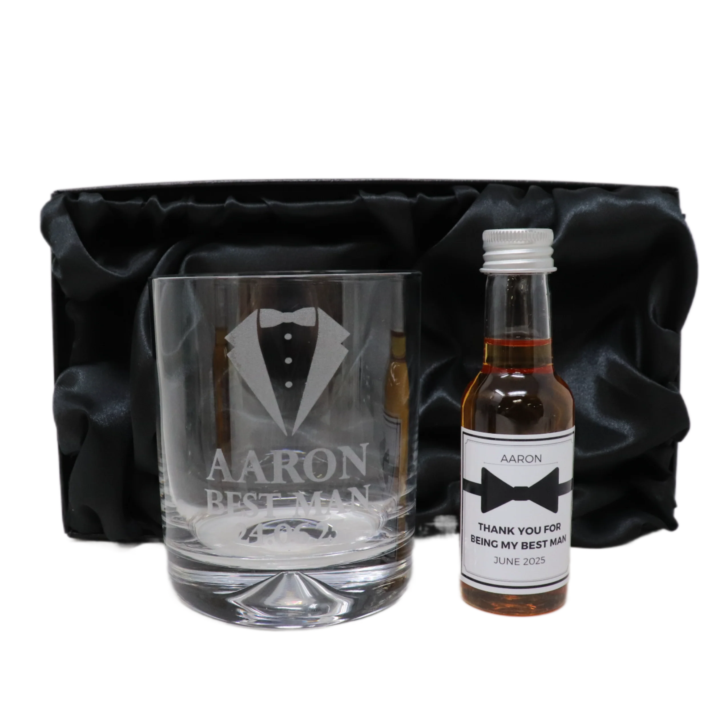 Personalised Best Man Wedding Glass Tumbler & Bow Tie Miniature Alcohol Gift Set - Image 4