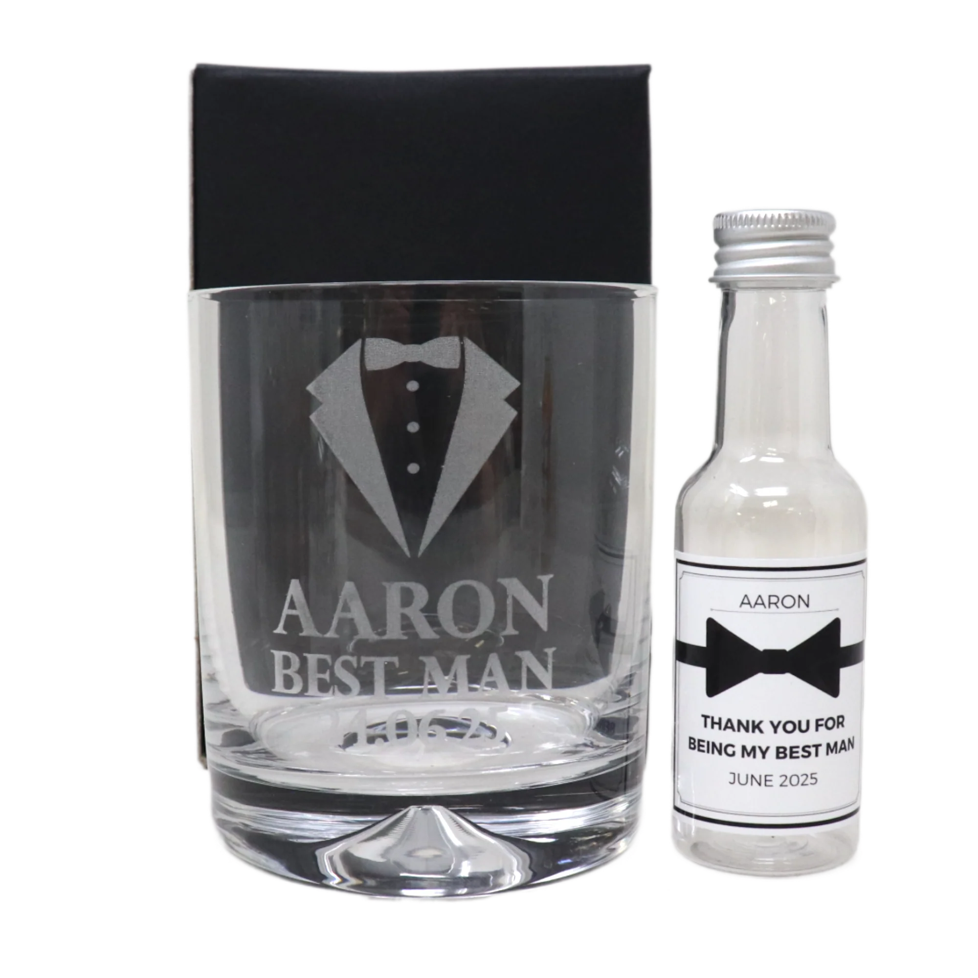 Personalised Best Man Wedding Glass Tumbler & Bow Tie Miniature Alcohol Gift Set - Image 5