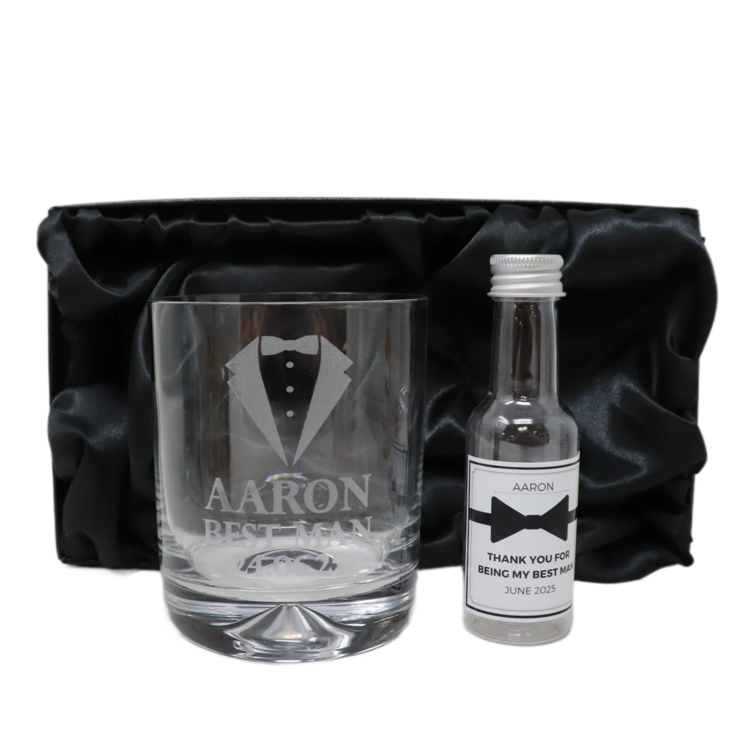 Personalised Best Man Wedding Glass Tumbler & Bow Tie Miniature Alcohol Gift Set - Image 6