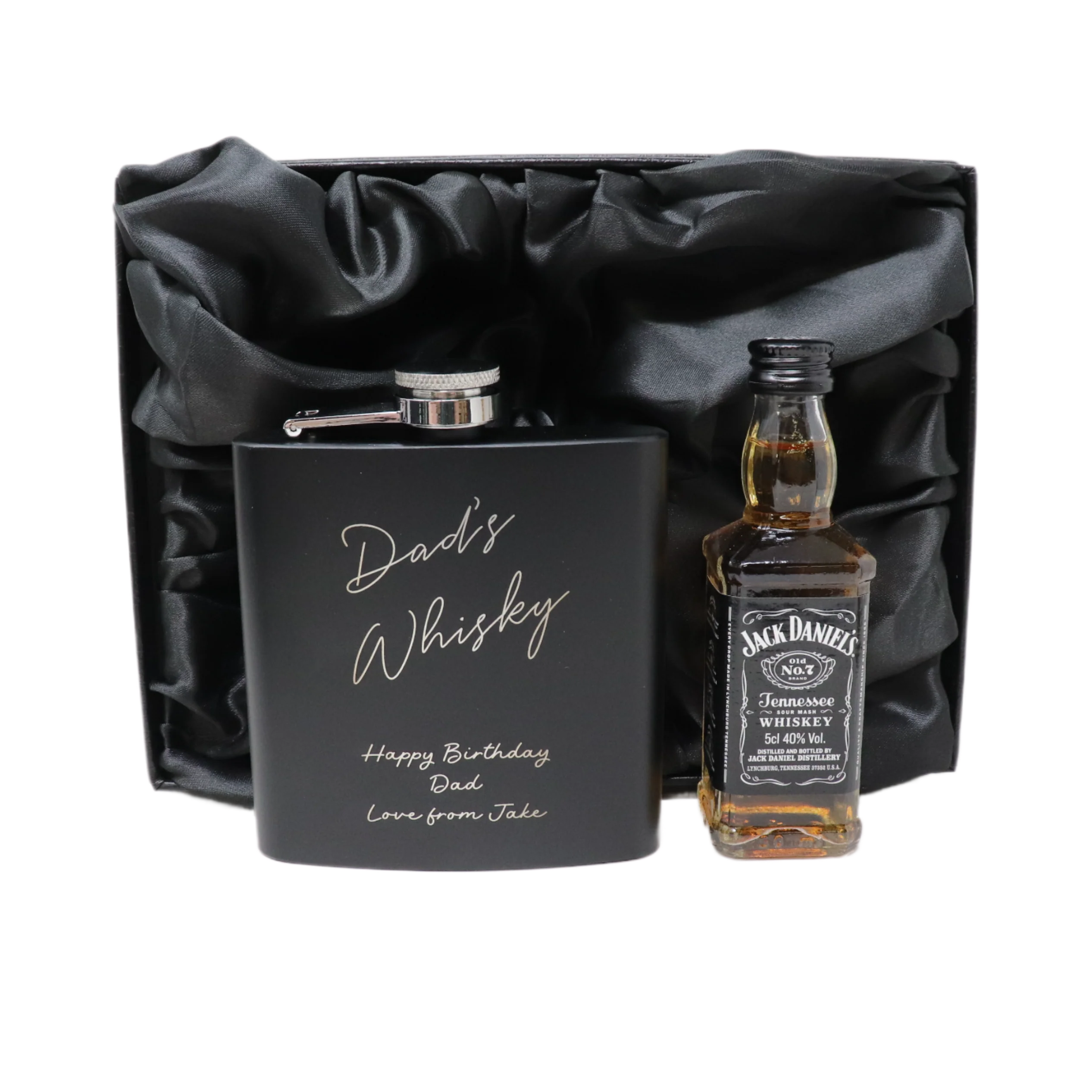 Personalised Black Hip Flask & Miniature Alcohol - Whisky Design - Image 4