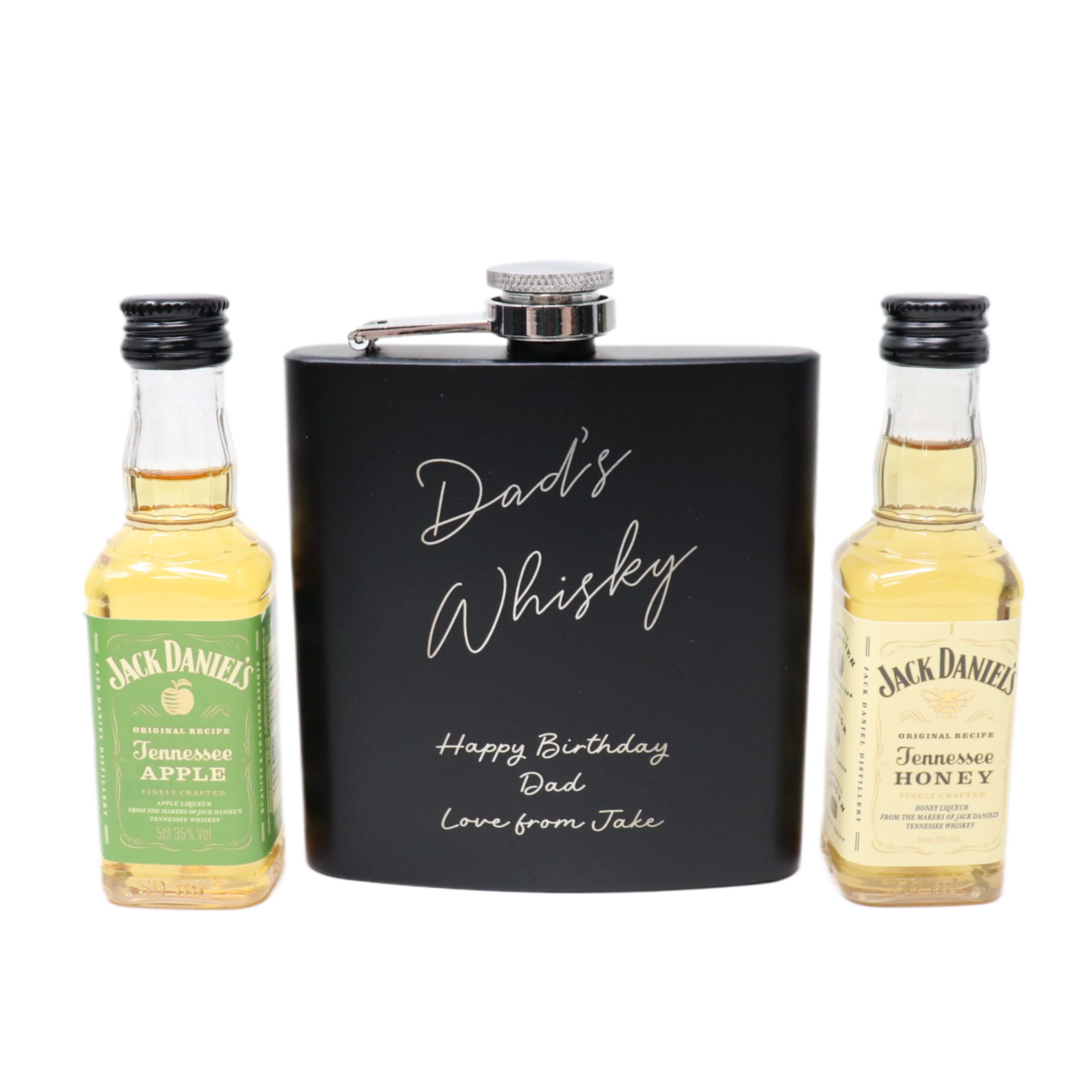 Personalised Black Hip Flask & Miniature Alcohol - Whisky Design - Image 5