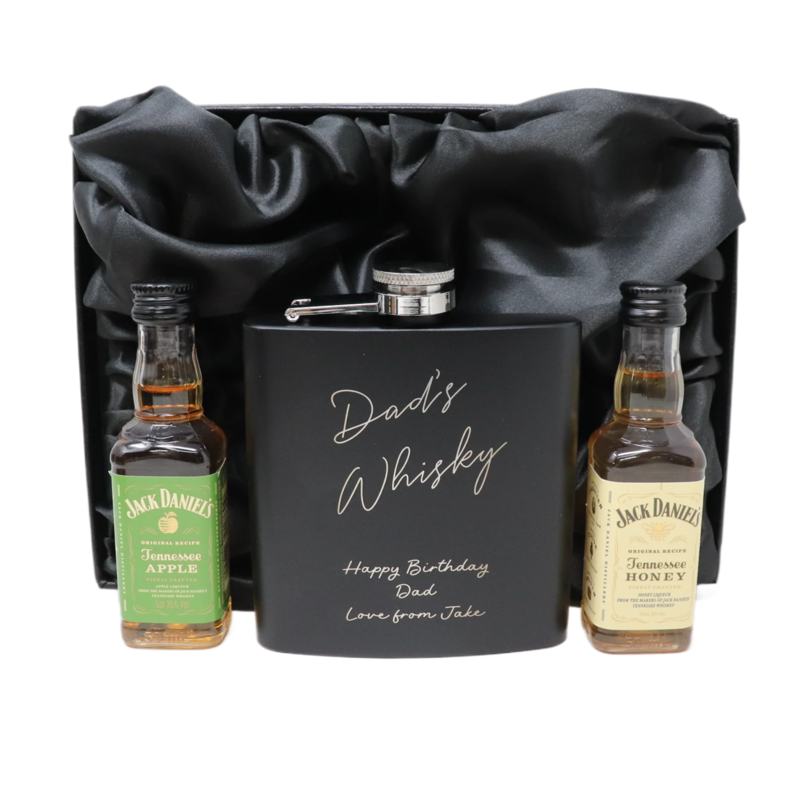 Personalised Black Hip Flask & Miniature Alcohol - Whisky Design - Image 6