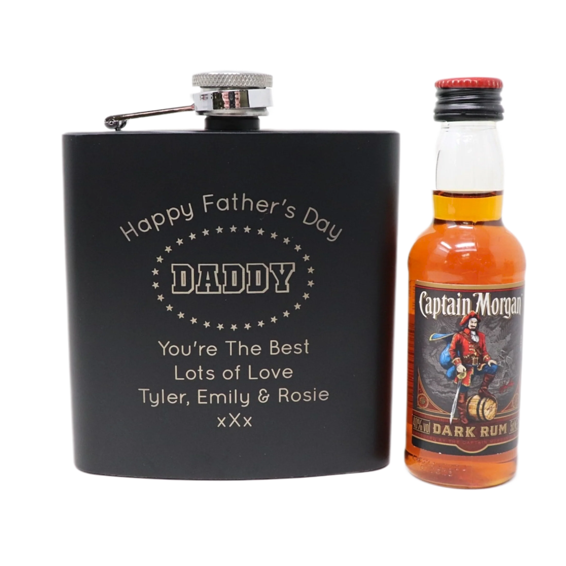 Personalised Black Hip Flask & Miniature - Father's Day Design - Image 11