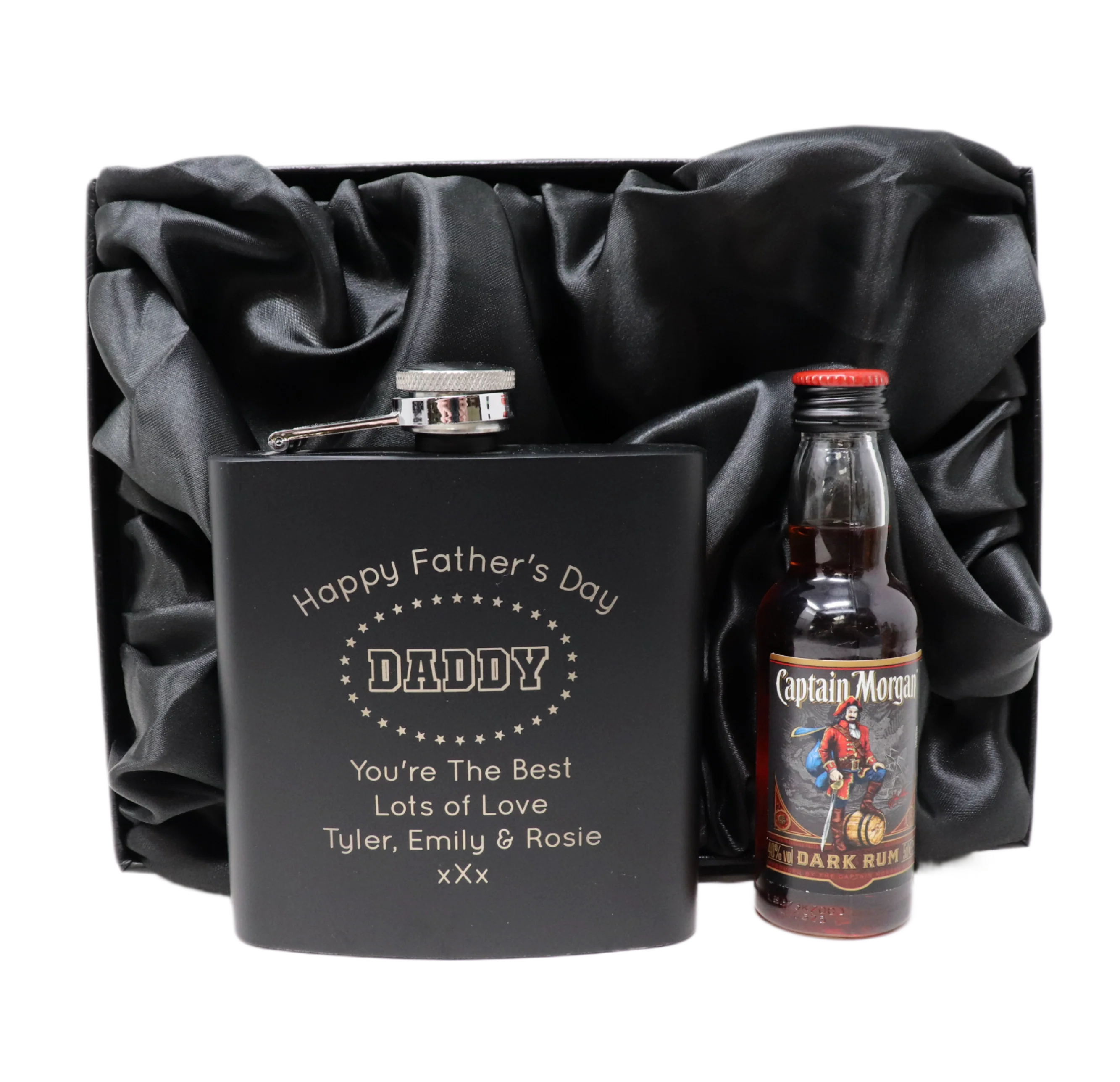 Personalised Black Hip Flask & Miniature - Father's Day Design - Image 12