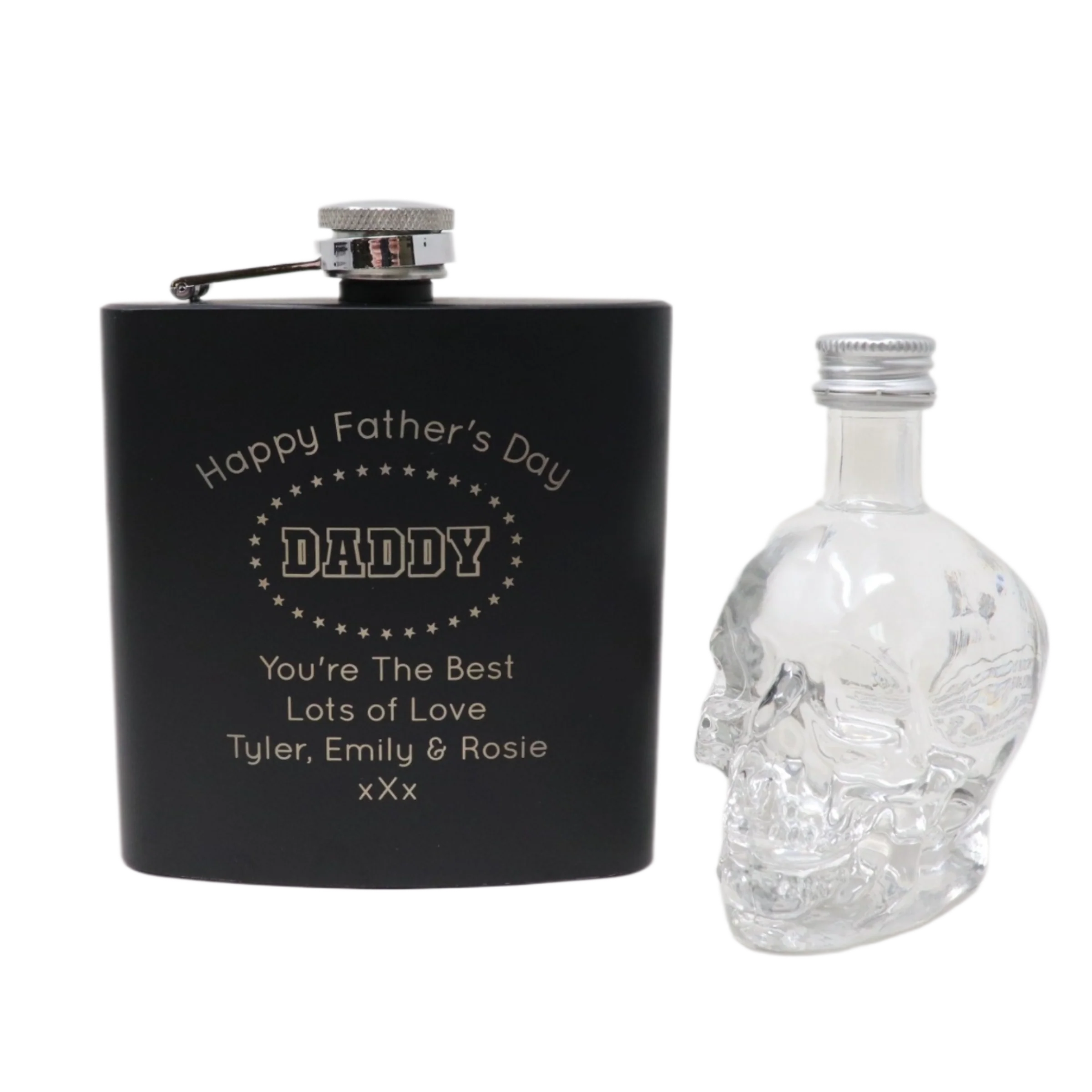 Personalised Black Hip Flask & Miniature - Father's Day Design - Image 13