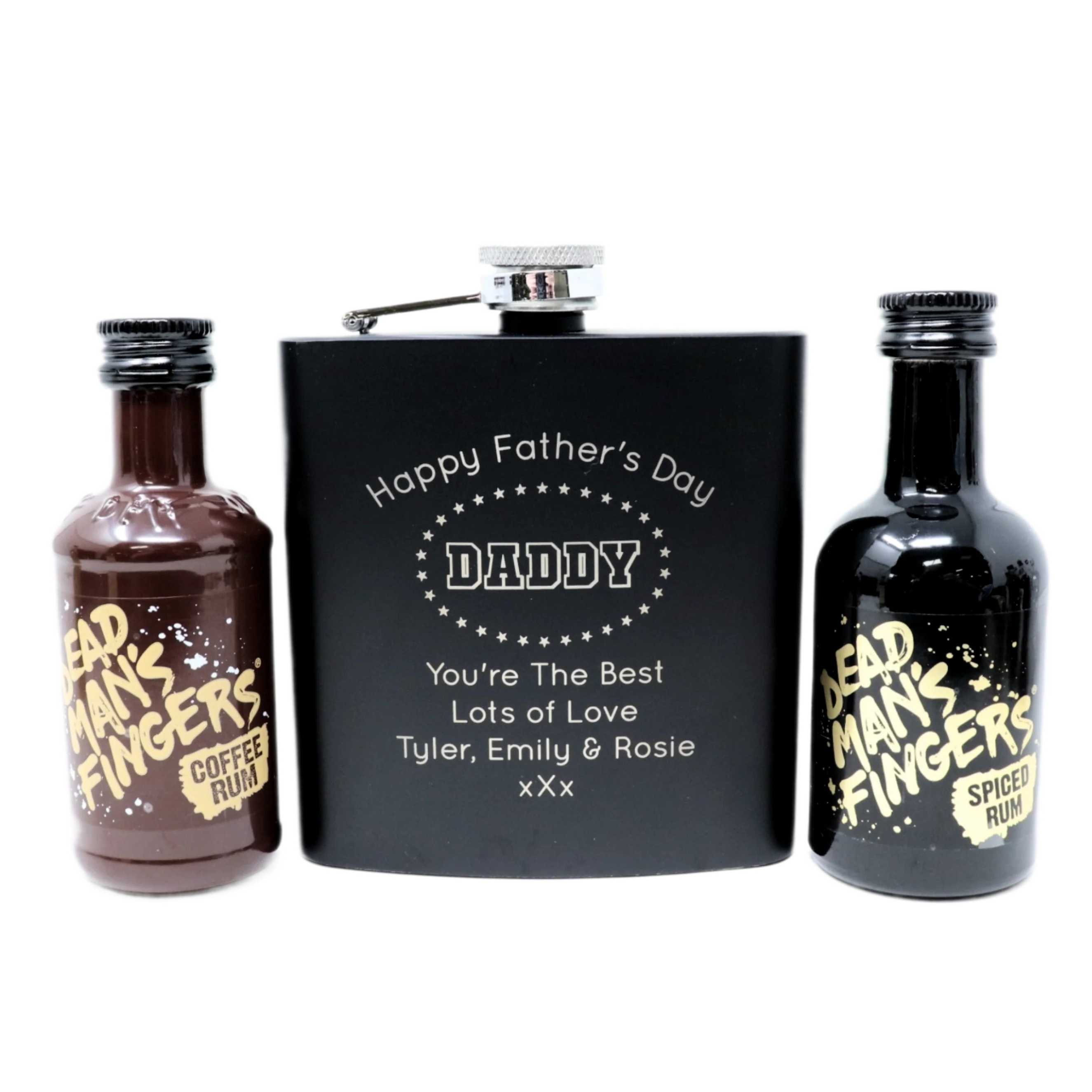 Personalised Black Hip Flask & Miniature - Father's Day Design - Image 14