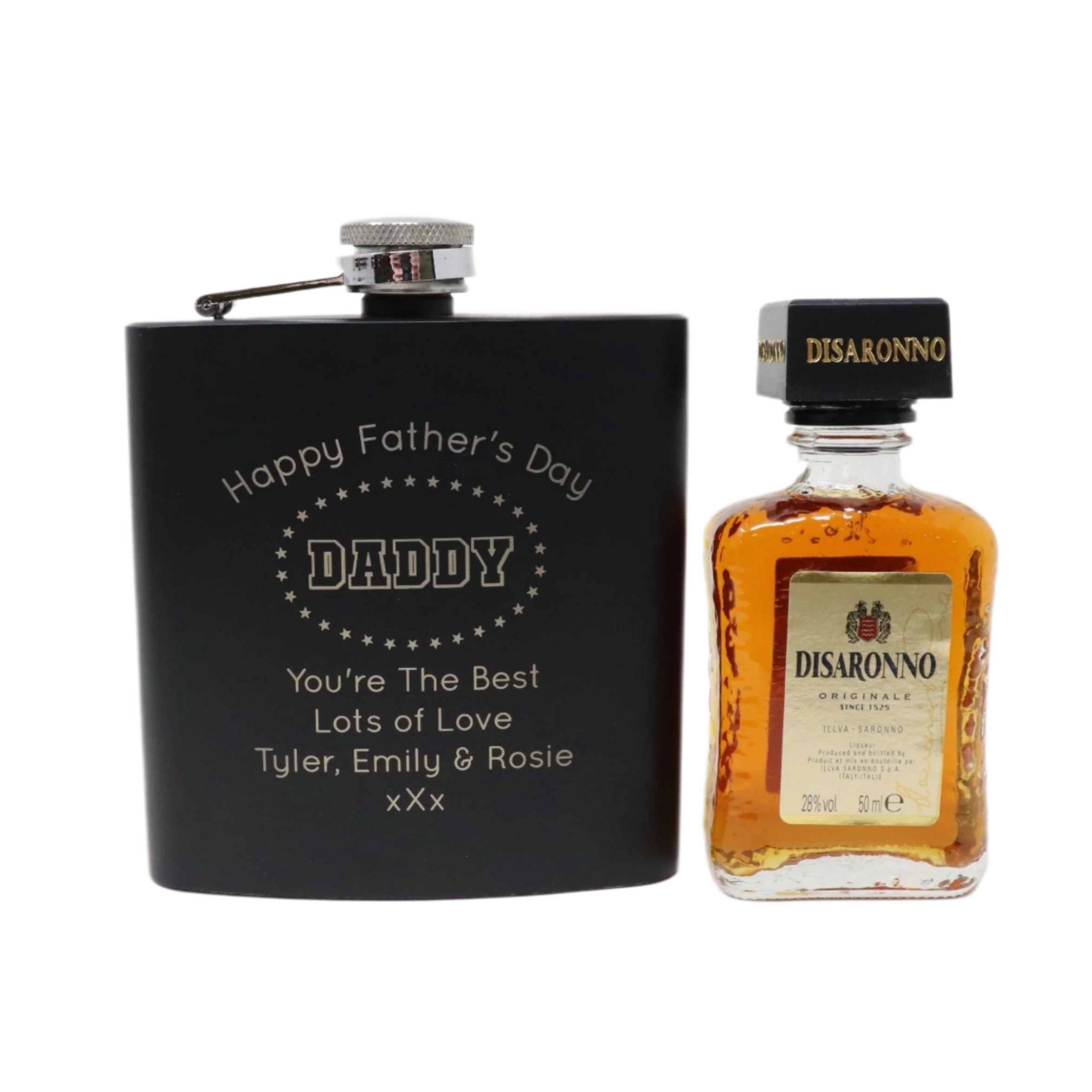 Personalised Black Hip Flask & Miniature - Father's Day Design - Image 15