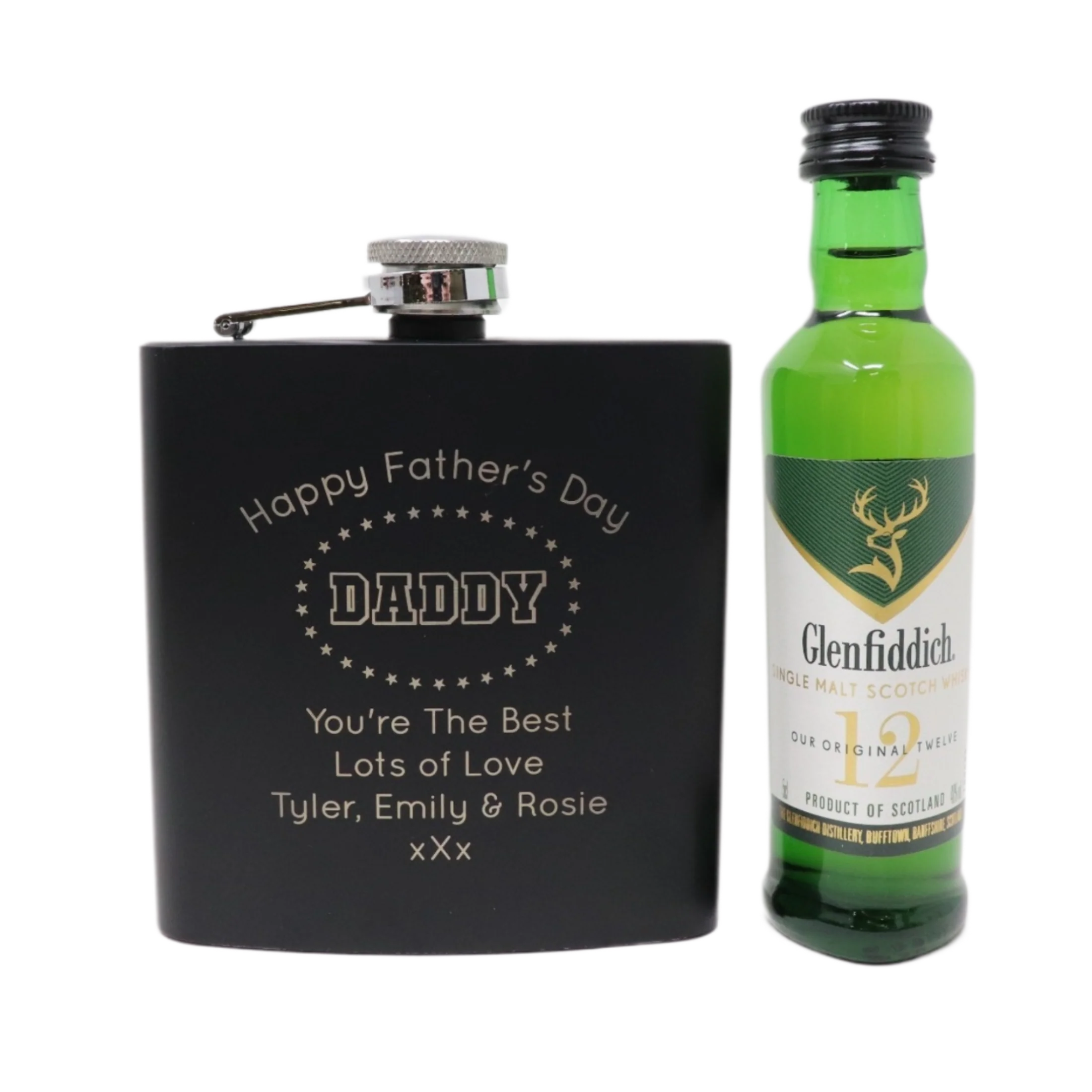 Personalised Black Hip Flask & Miniature - Father's Day Design - Image 16