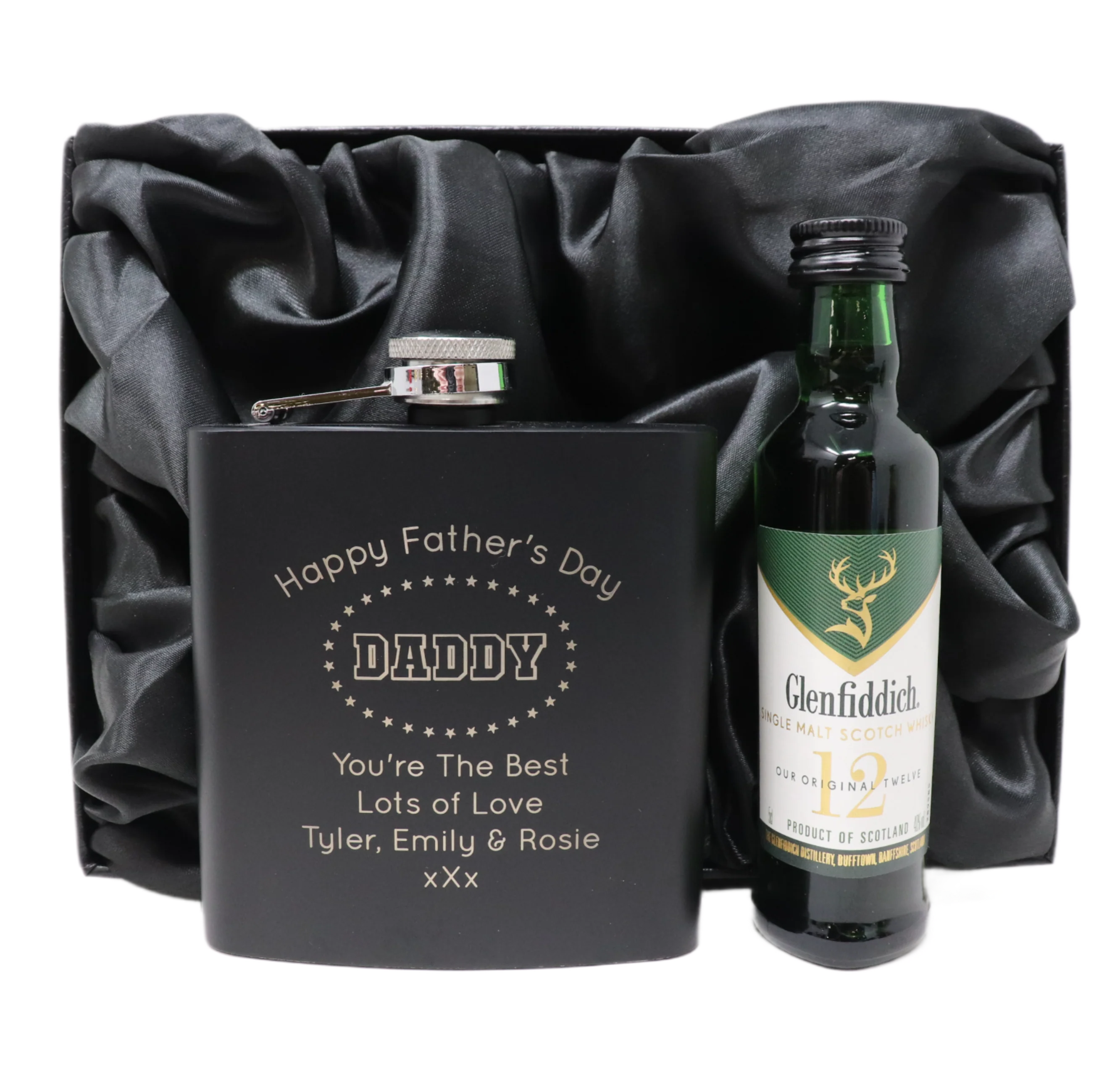 Personalised Black Hip Flask & Miniature - Father's Day Design - Image 17