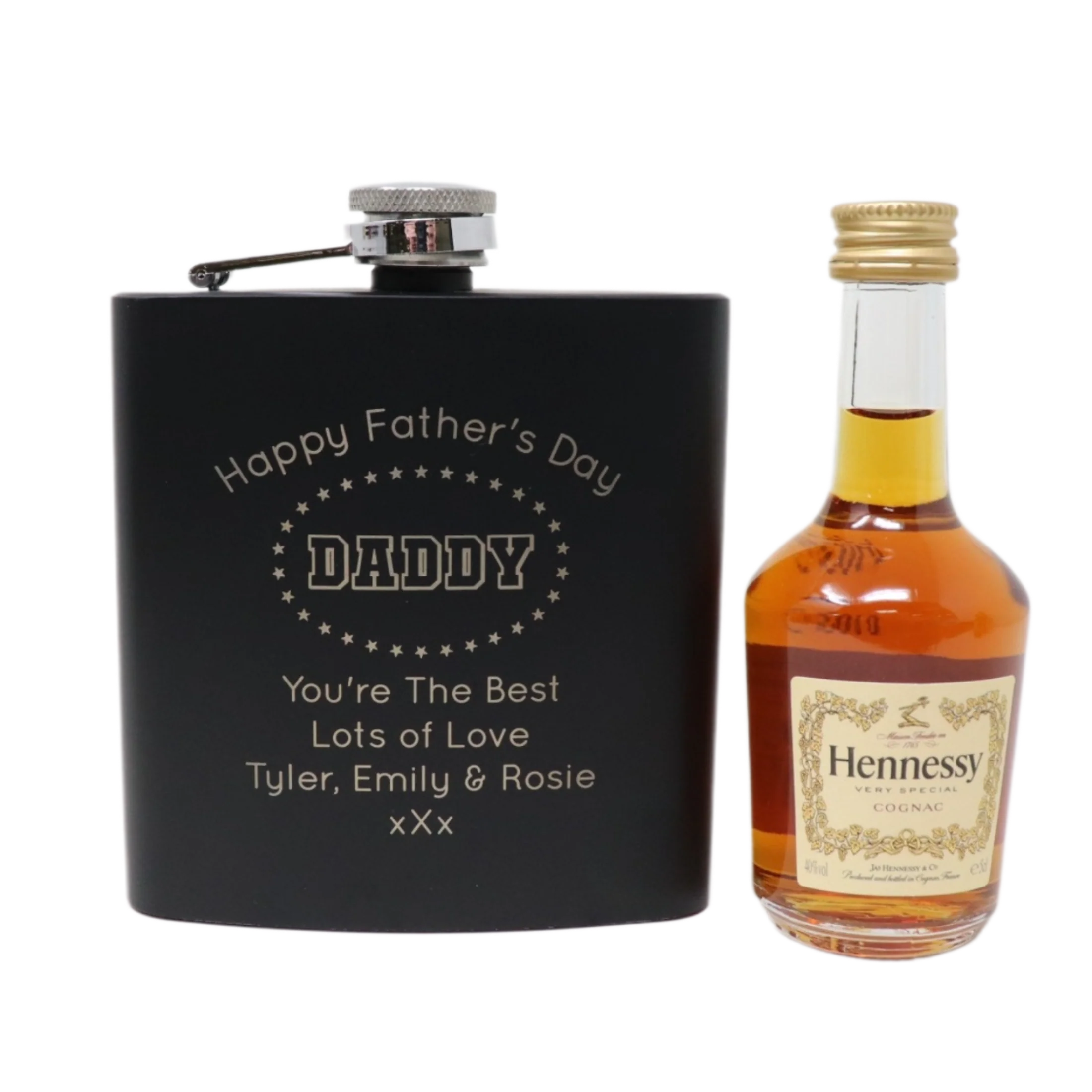 Personalised Black Hip Flask & Miniature - Father's Day Design - Image 18