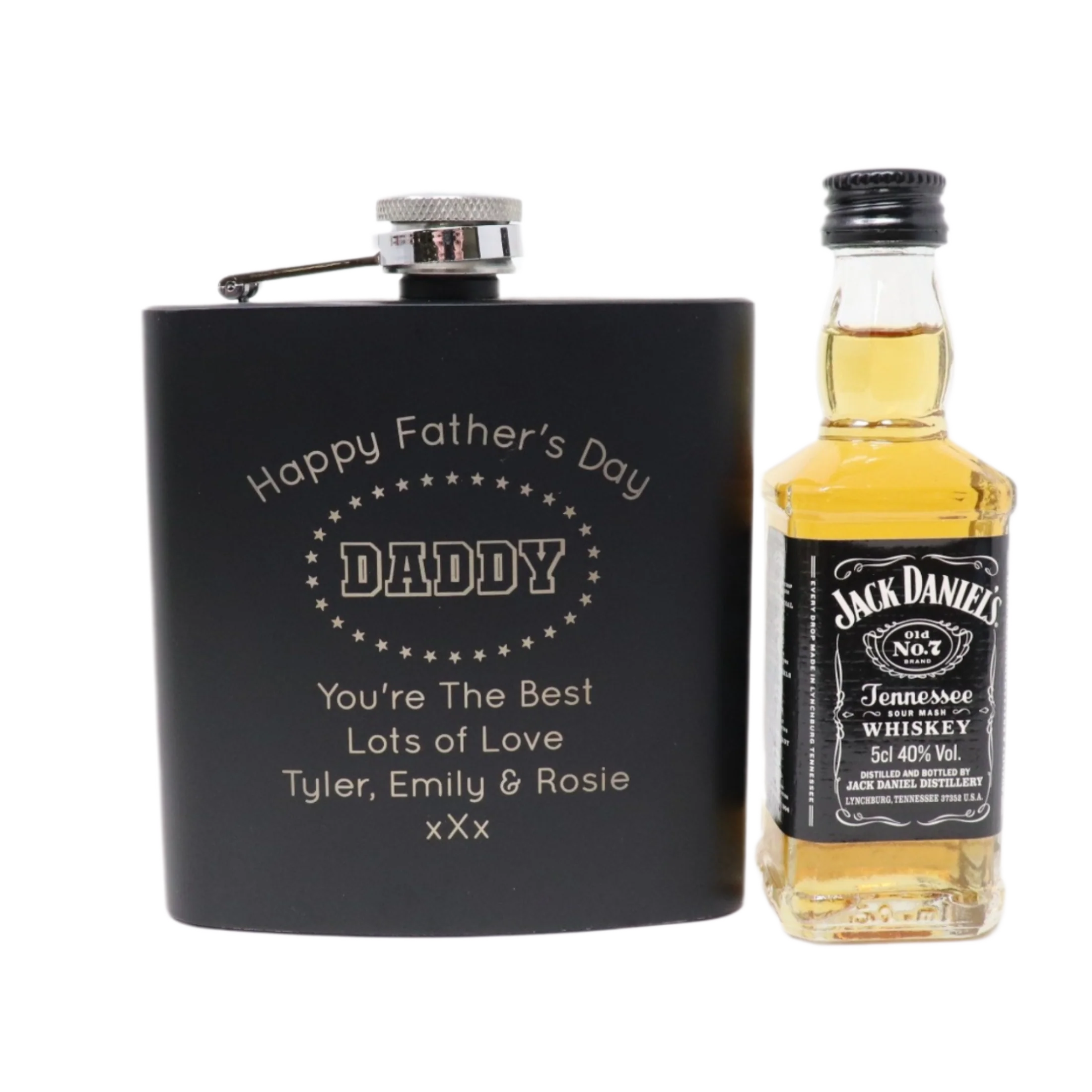 Personalised Black Hip Flask & Miniature - Father's Day Design - Image 20