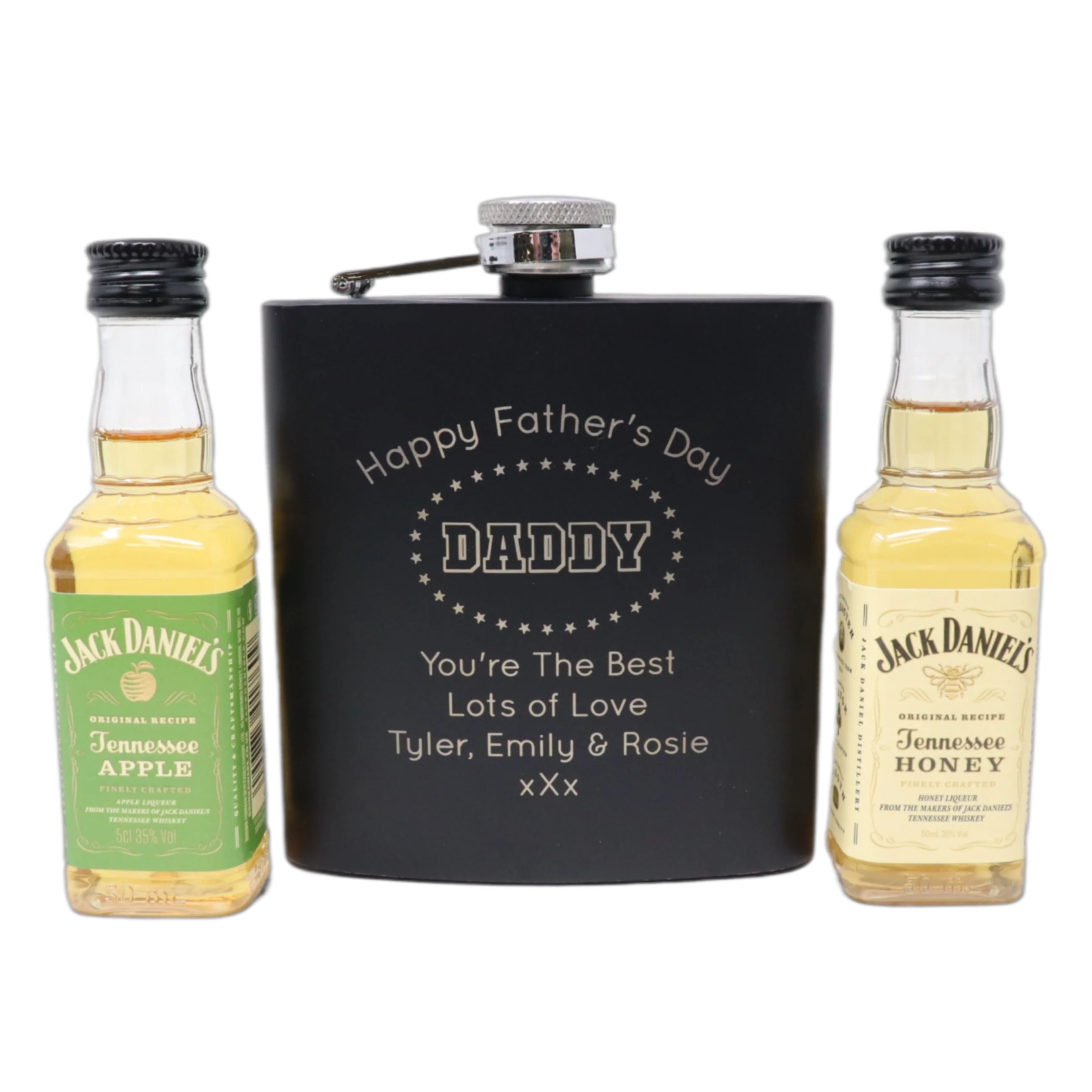 Personalised Black Hip Flask & Miniature - Father's Day Design - Image 21