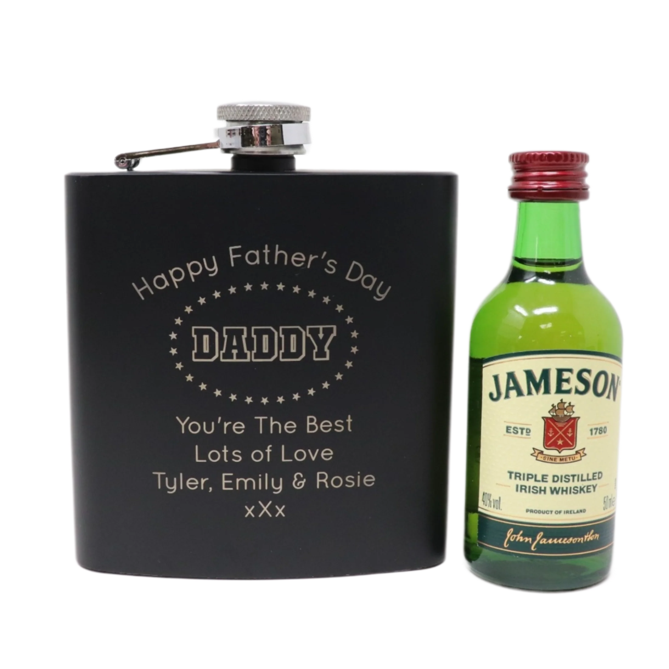 Personalised Black Hip Flask & Miniature - Father's Day Design - Image 23