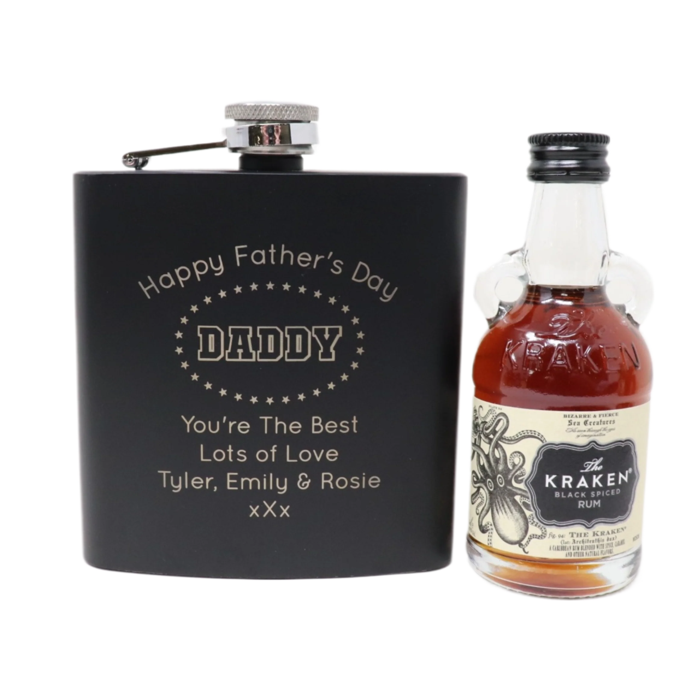 Personalised Black Hip Flask & Miniature - Father's Day Design - Image 24