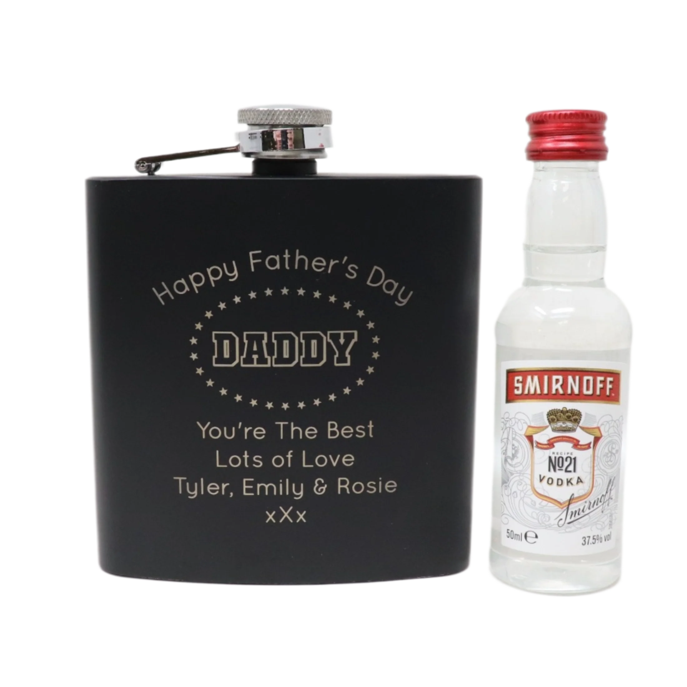 Personalised Black Hip Flask & Miniature - Father's Day Design - Image 25
