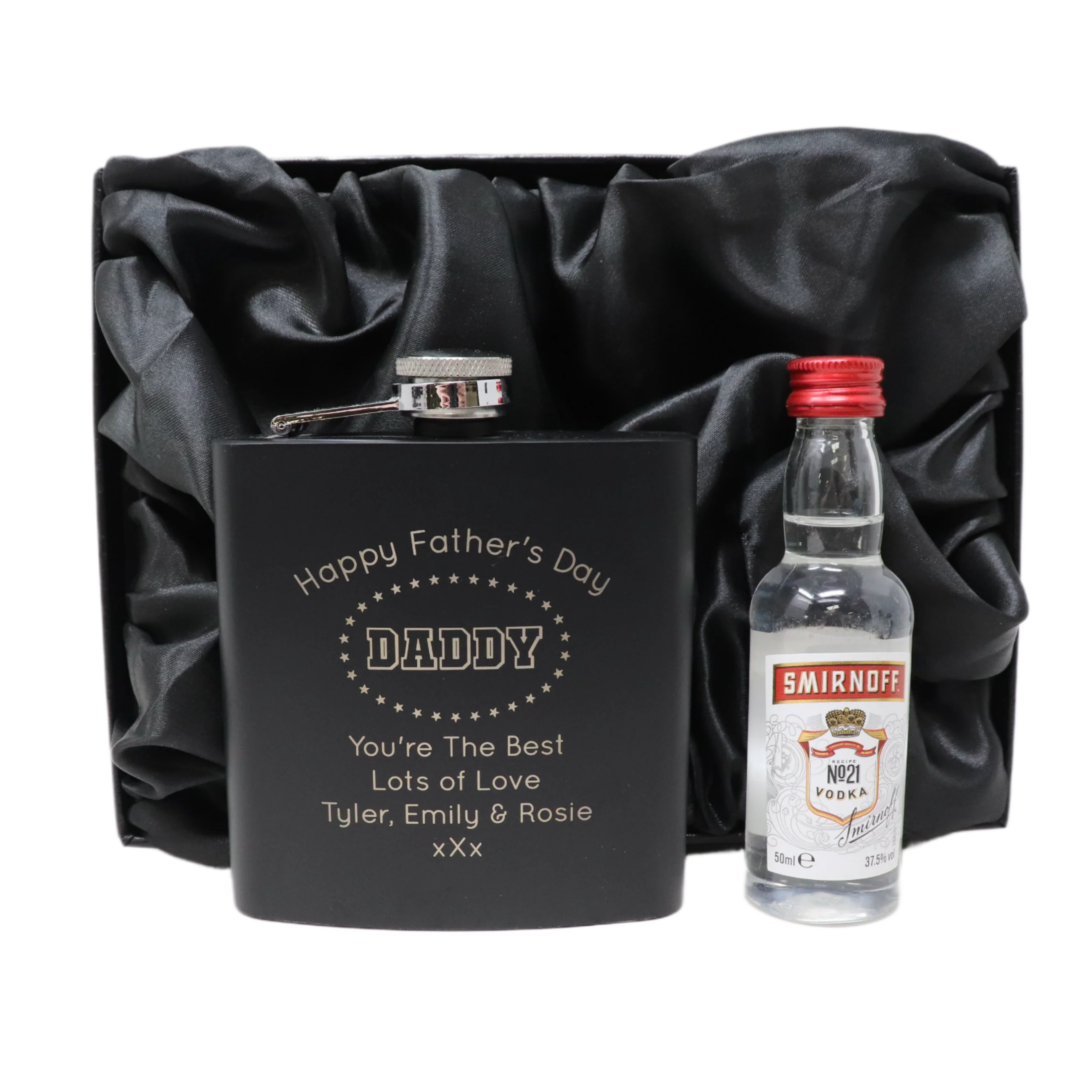 Personalised Black Hip Flask & Miniature - Father's Day Design - Image 26
