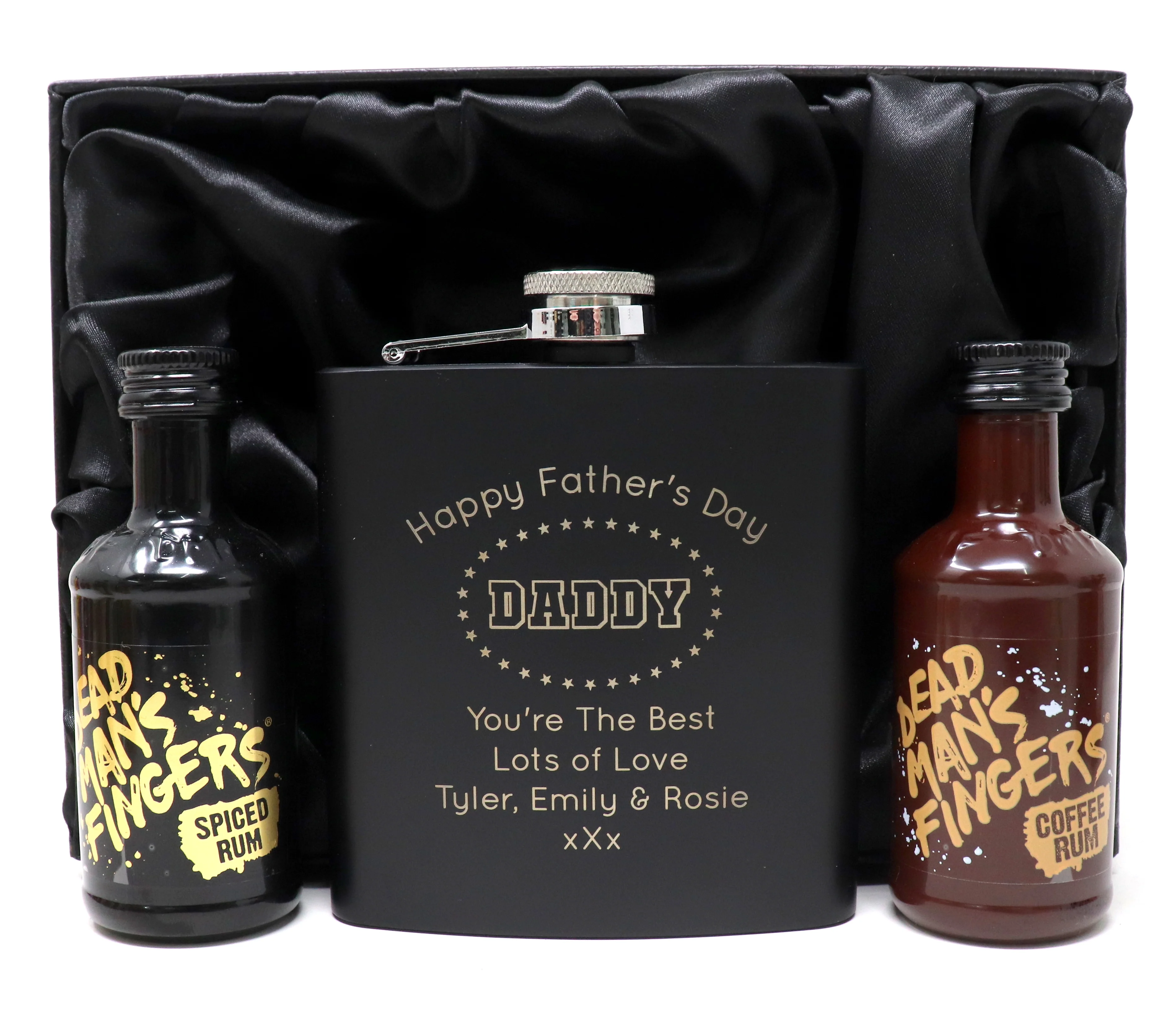 Personalised Black Hip Flask & Miniature - Father's Day Design - Image 3
