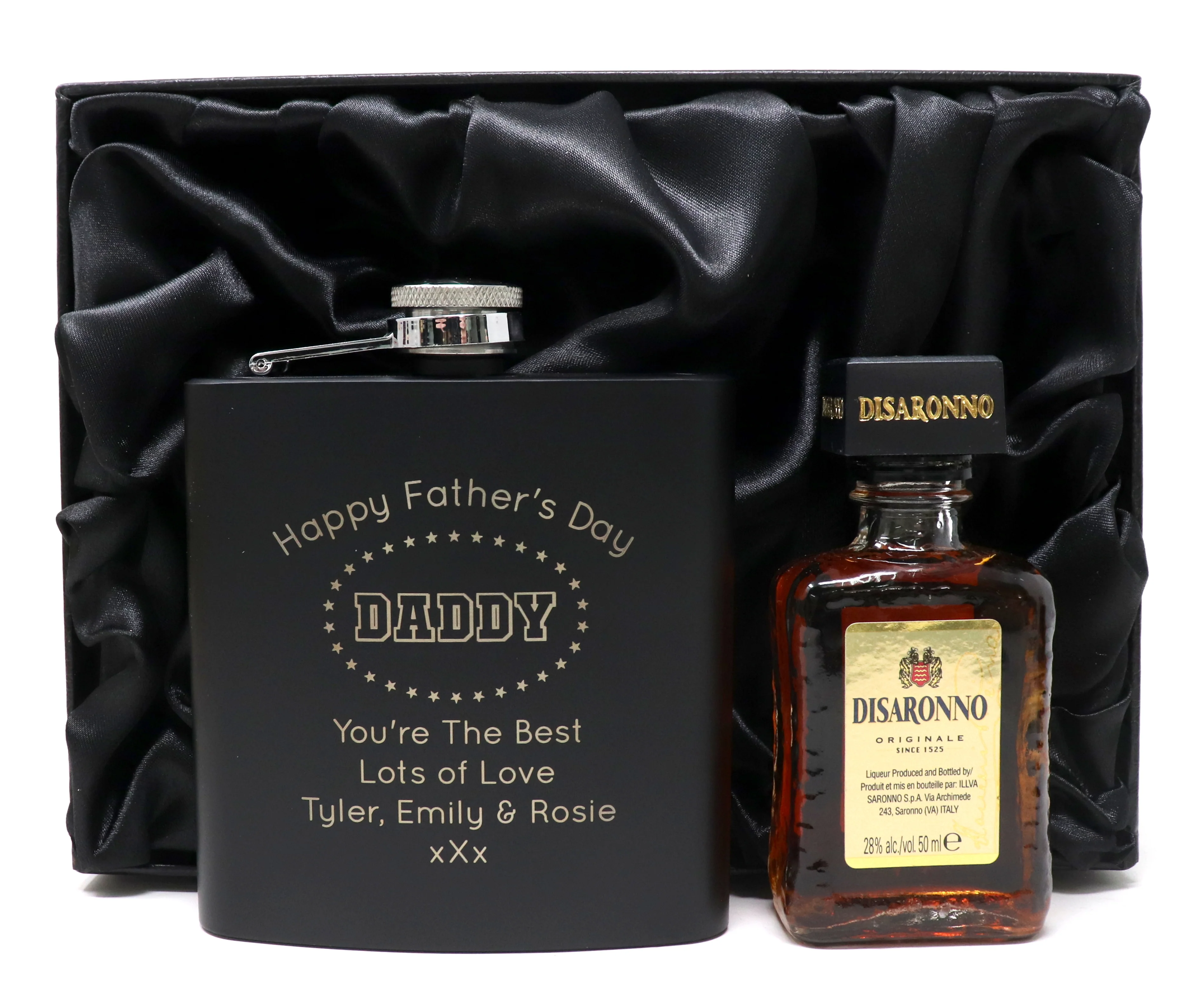 Personalised Black Hip Flask & Miniature - Father's Day Design - Image 5