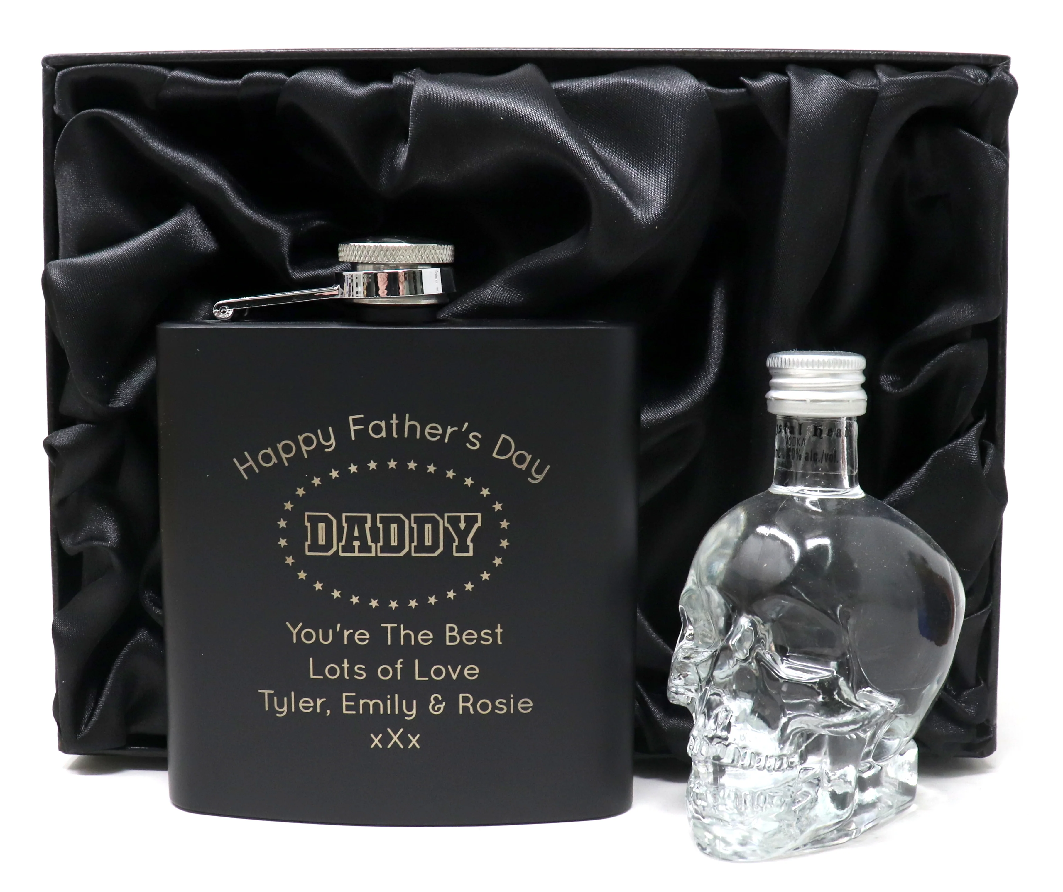 Personalised Black Hip Flask & Miniature - Father's Day Design - Image 6