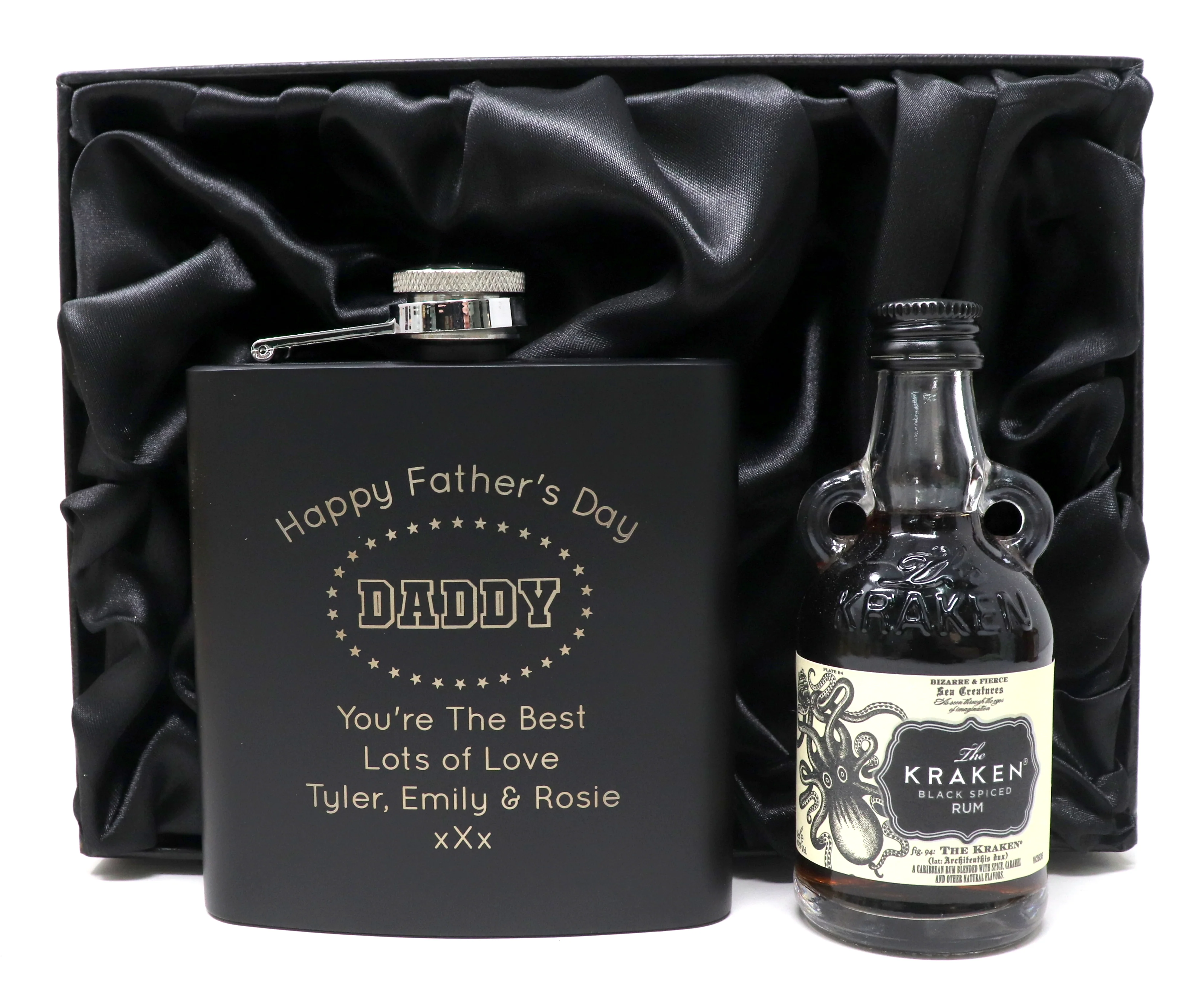 Personalised Black Hip Flask & Miniature - Father's Day Design - Image 7