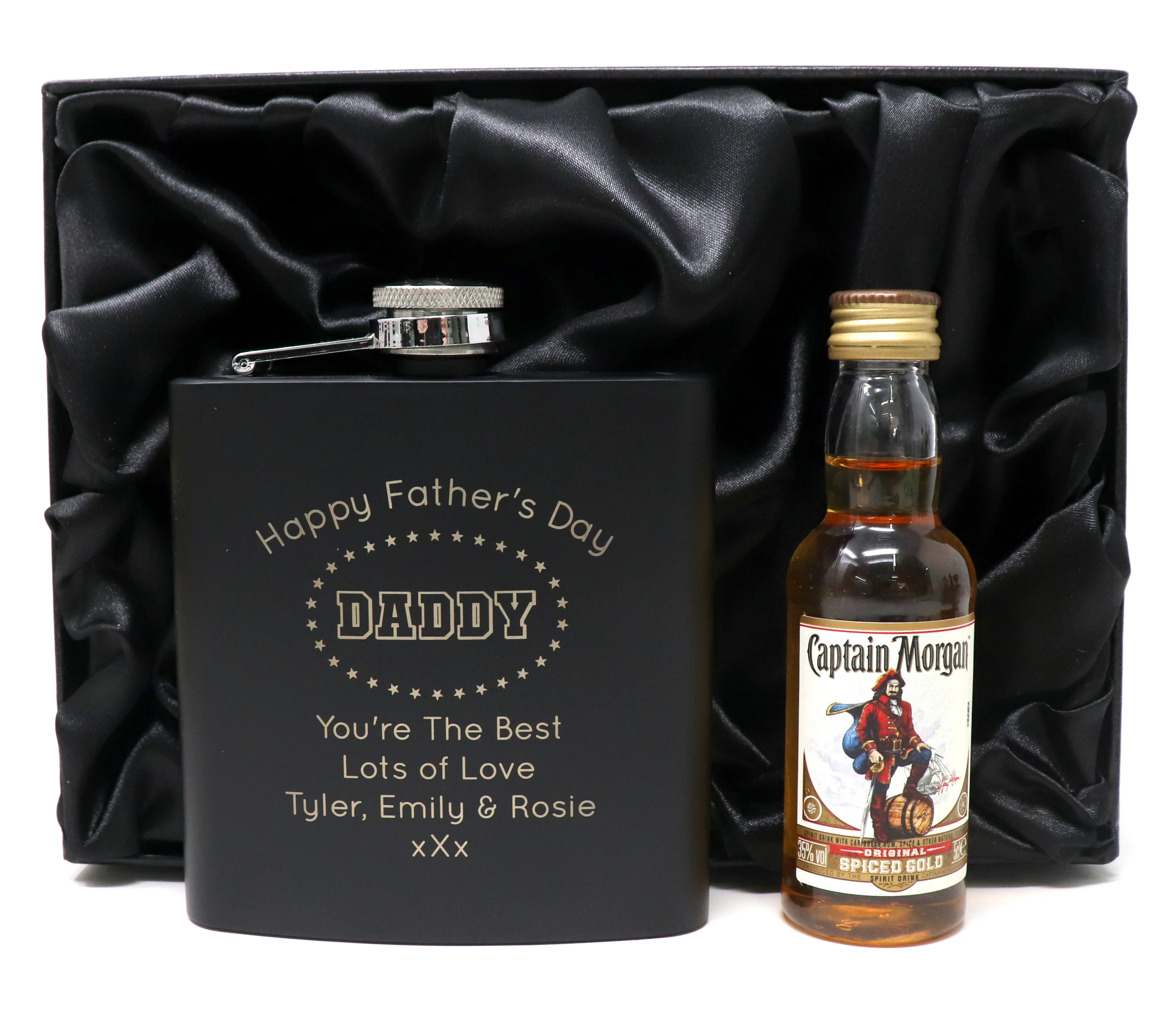 Personalised Black Hip Flask & Miniature - Father's Day Design - Image 8