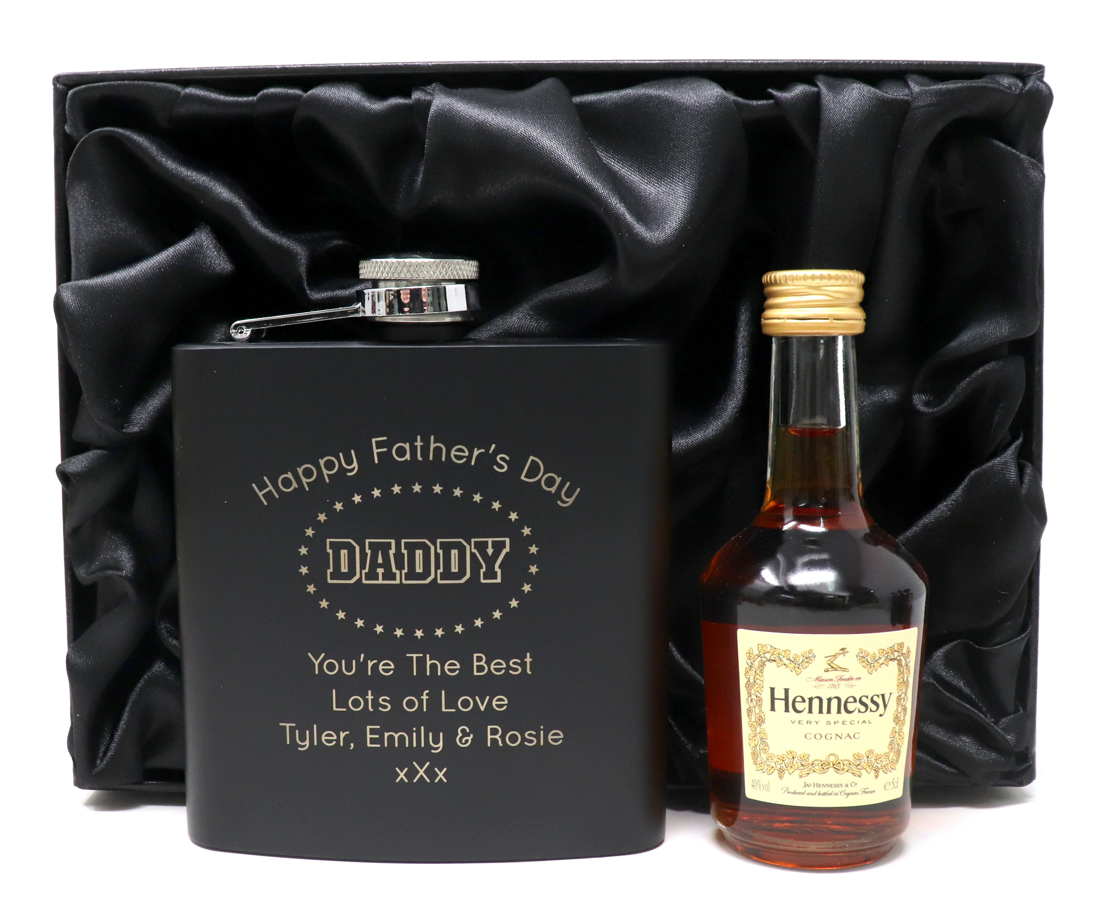 Personalised Black Hip Flask & Miniature - Father's Day Design - Image 9