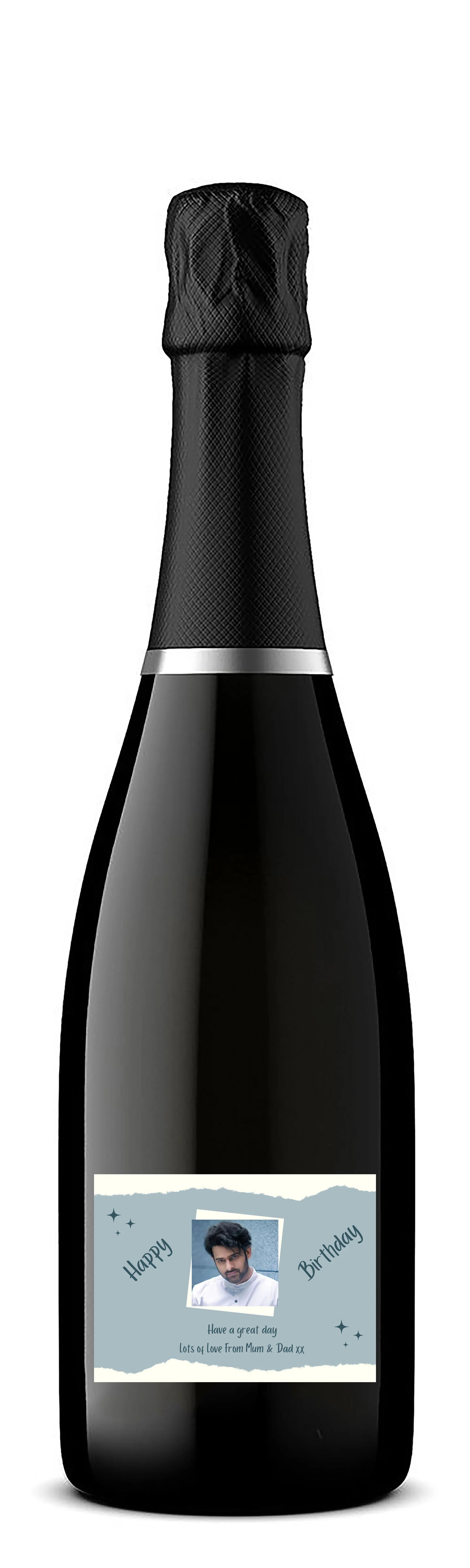 Personalised Prosecco Bottle Label - Blue Birthday Photo Design - Image 3