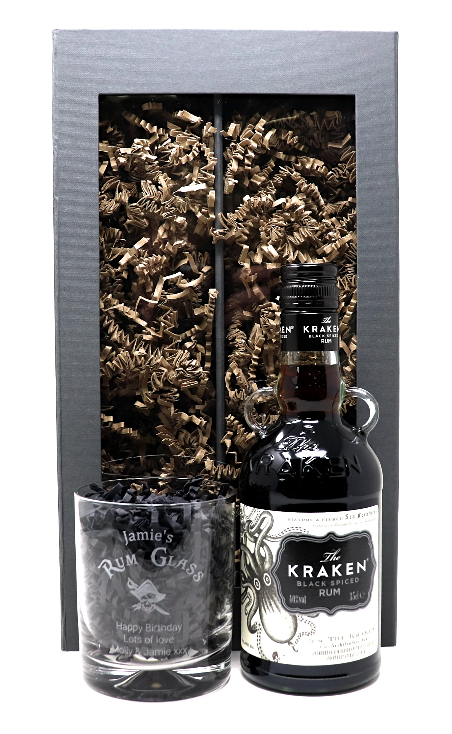 Personalised Rum Glass Tumbler & 35cl Bottle of Kraken Gift Set - Image 2