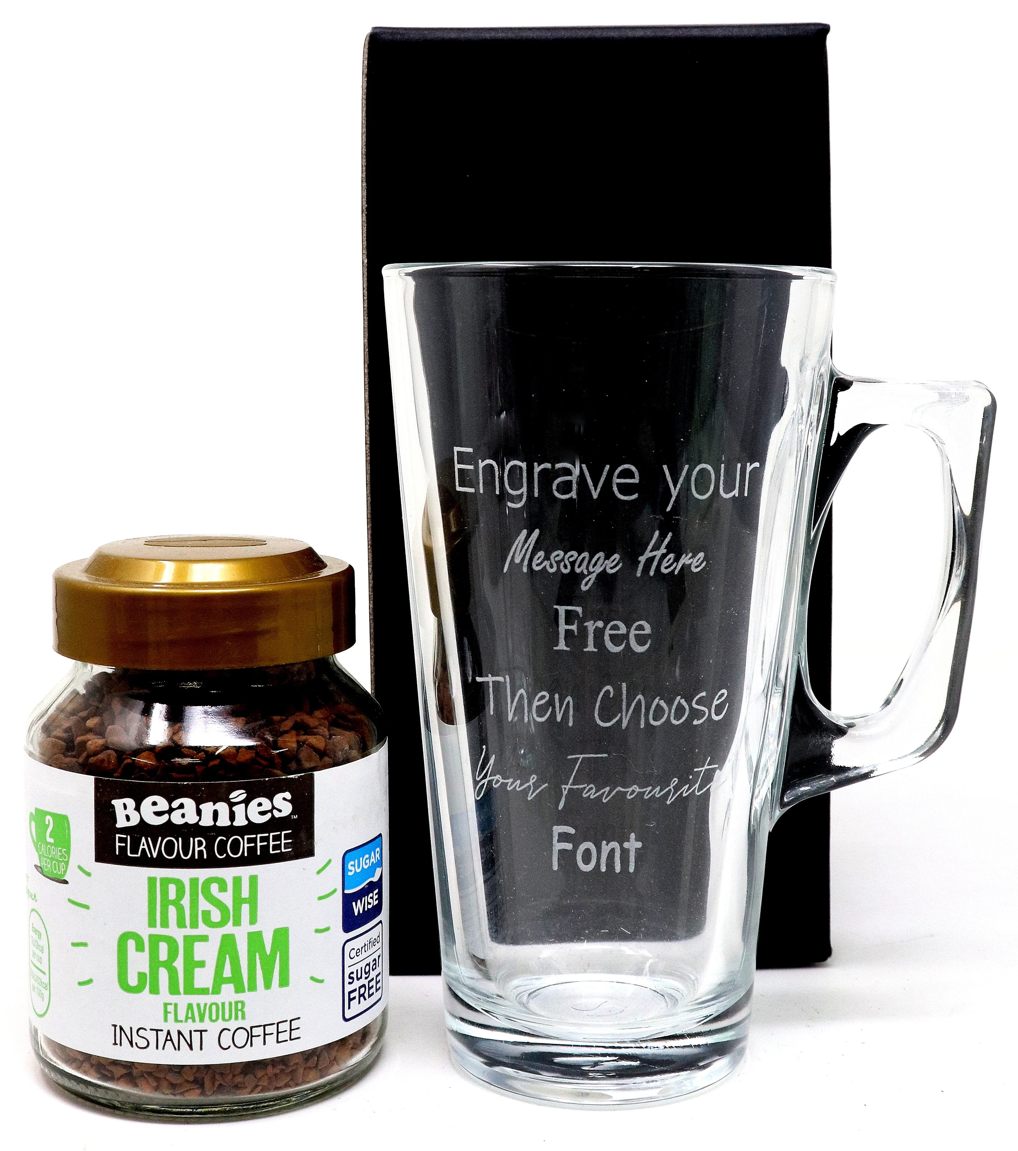 Personalised Coffee Glass with a Jar of Beanies Instant Coffee - Image 3