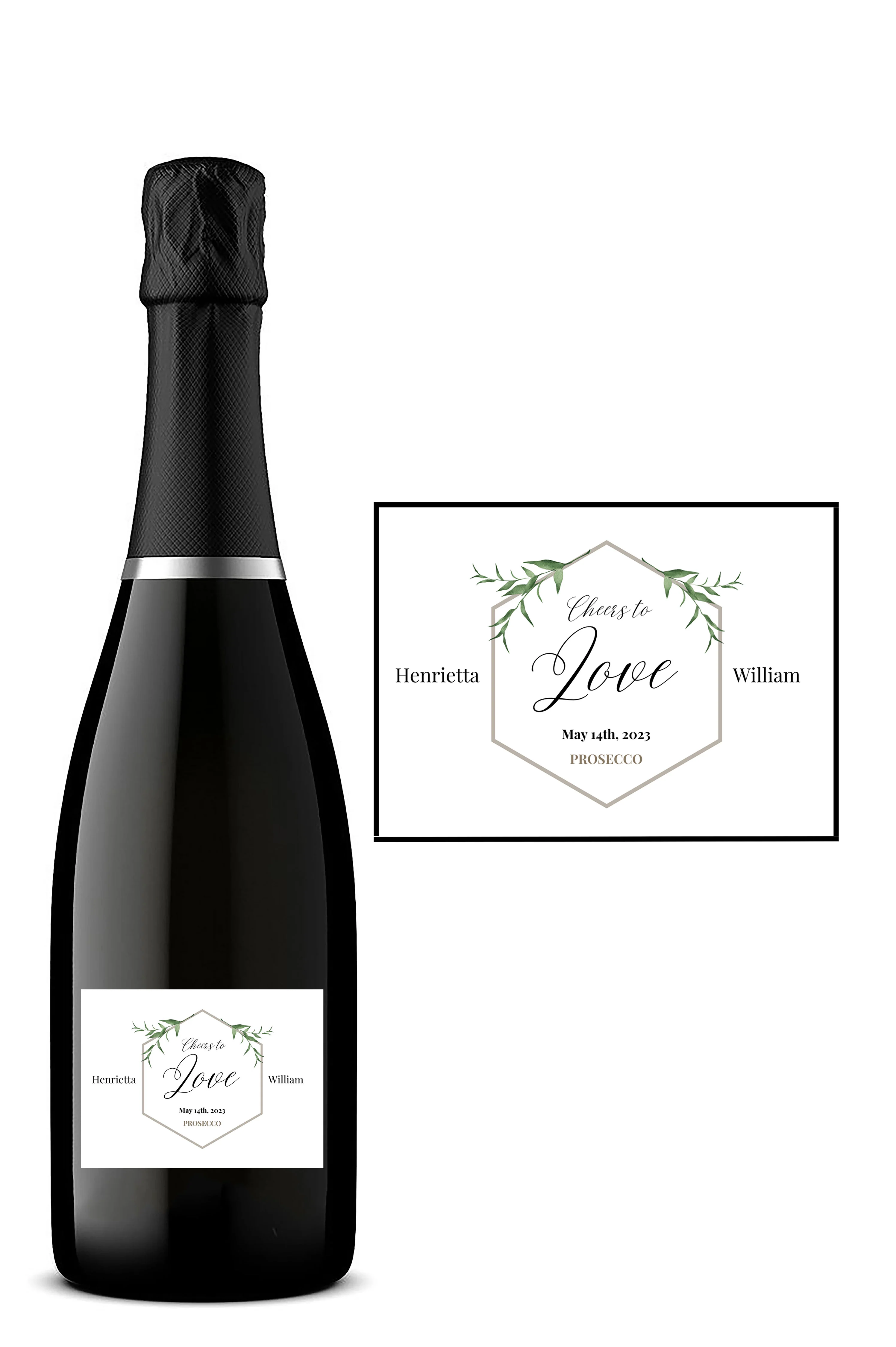 Personalised Prosecco Bottle Label - Couple Wedding Design - Image 3