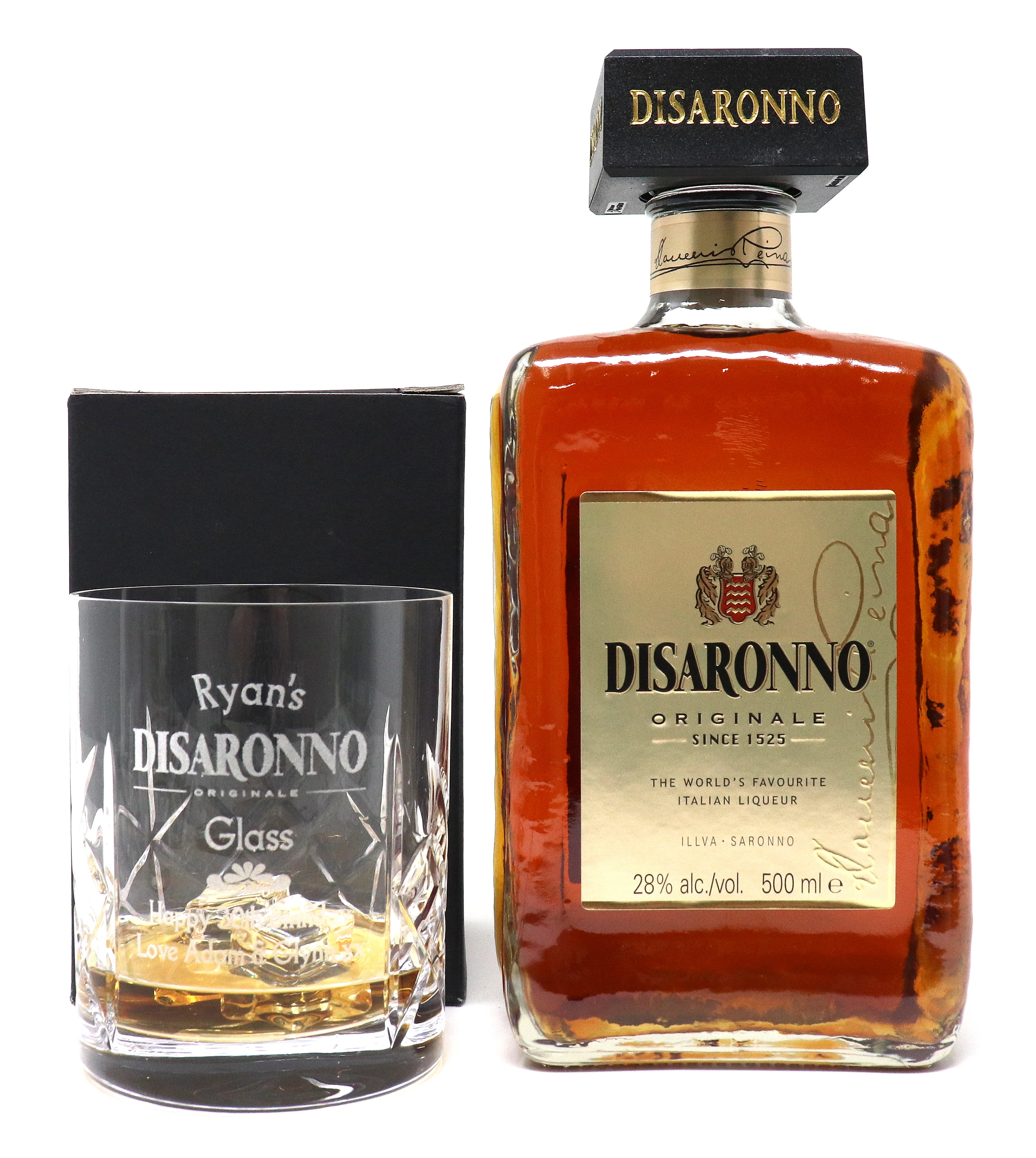Personalised Crystal Glass Tumbler & Amaretto - Disaronno Design