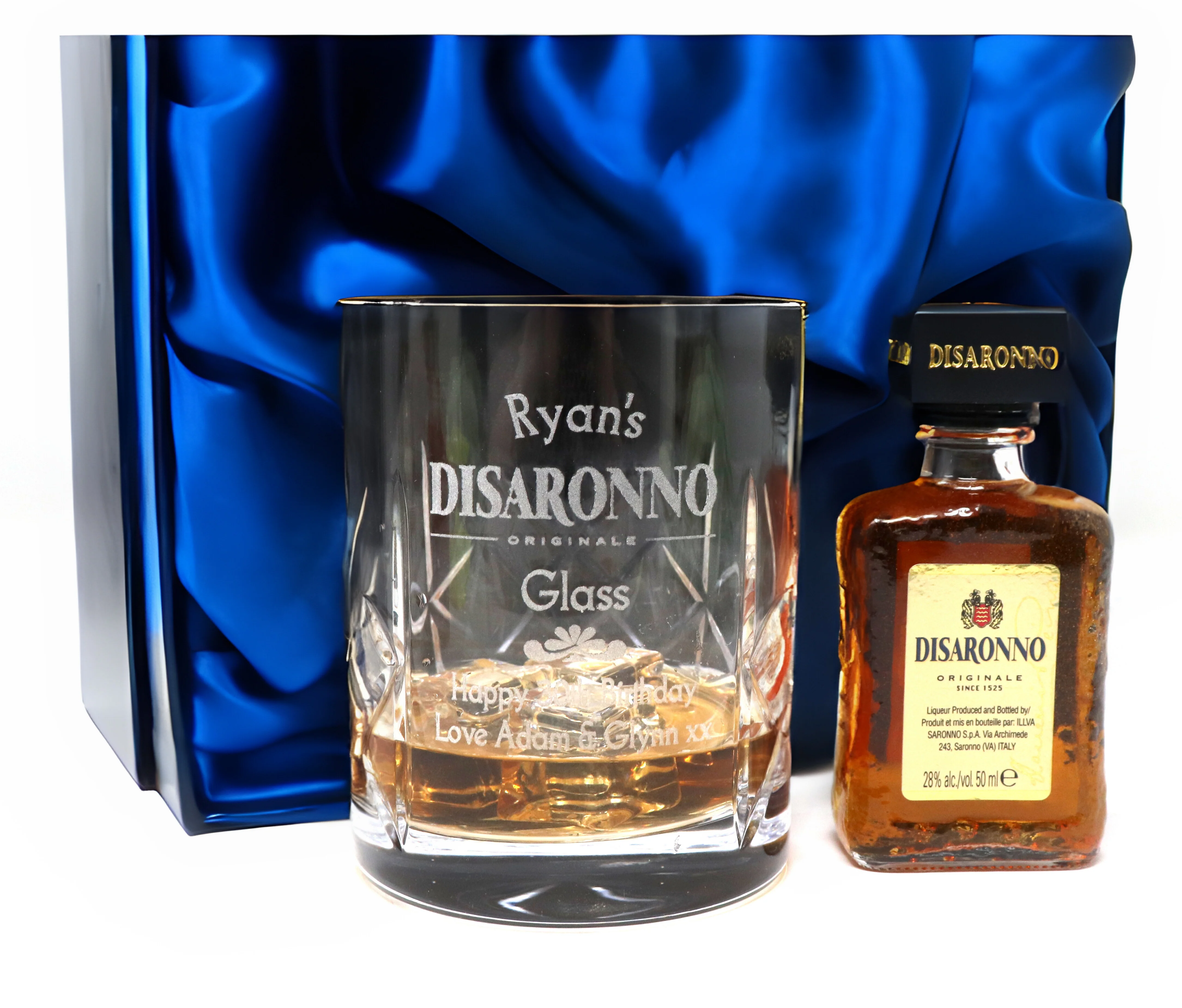 Personalised Crystal Glass Tumbler & Miniature - Disaronno Design - Image 3